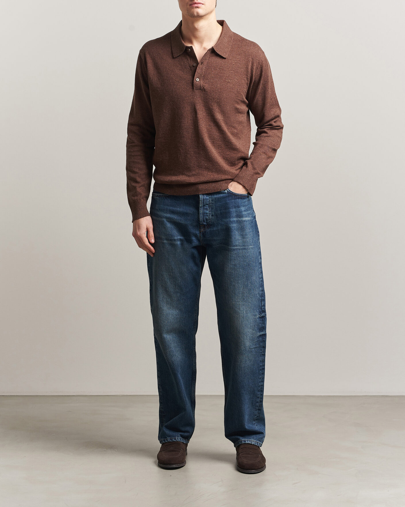 Mies | Puserot | GANT | Cotton/Linen Slub Knitted Polo Hazelnut Melange