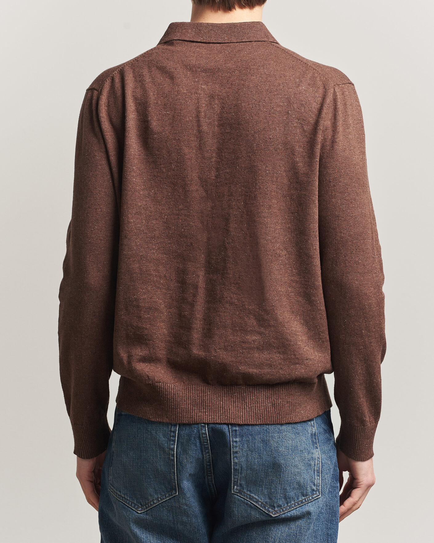 Mies | Puserot | GANT | Cotton/Linen Slub Knitted Polo Hazelnut Melange