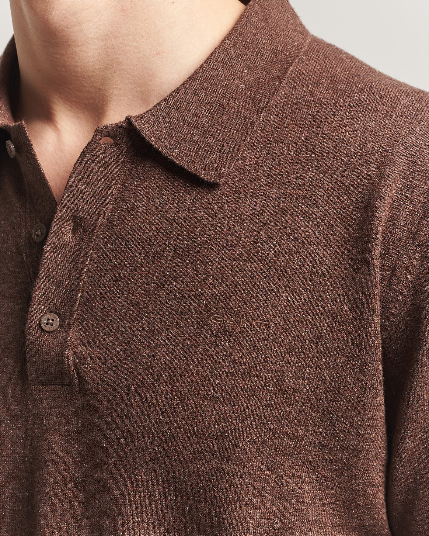 Mies | Puserot | GANT | Cotton/Linen Slub Knitted Polo Hazelnut Melange