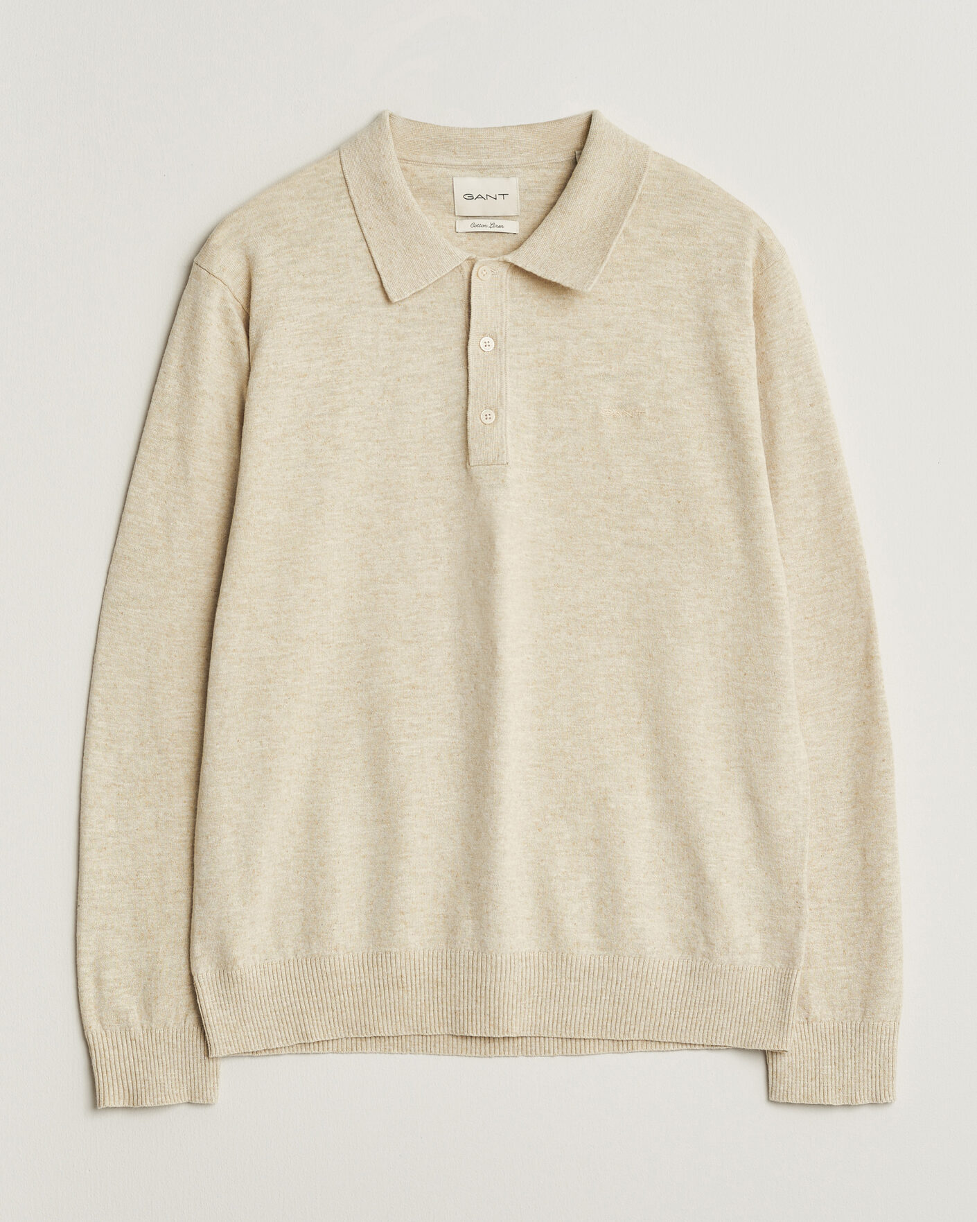 Mies | Puserot | Gant | Cotton/Linen Slub Knitted Polo Seed Melange