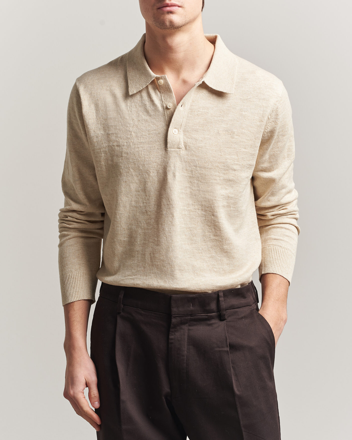 Mies | Puserot | Gant | Cotton/Linen Slub Knitted Polo Seed Melange