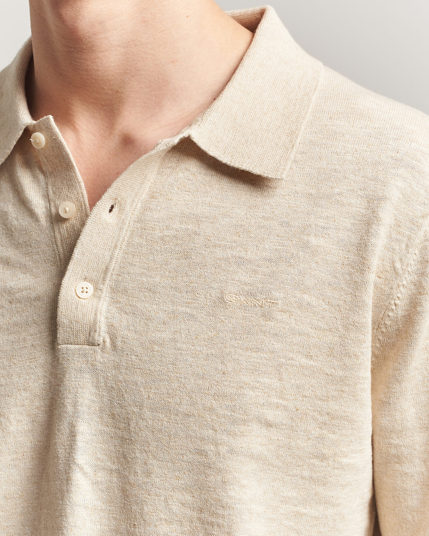 Mies | Puserot | Gant | Cotton/Linen Slub Knitted Polo Seed Melange