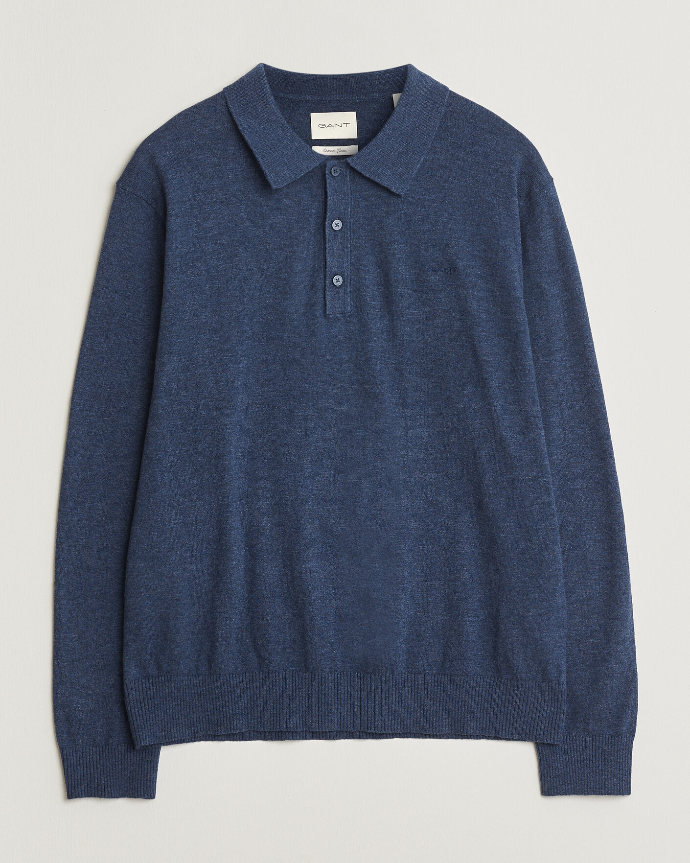 Mies | Puserot | GANT | Cotton/Linen Slub Knitted Polo Dark Indigo Melange
