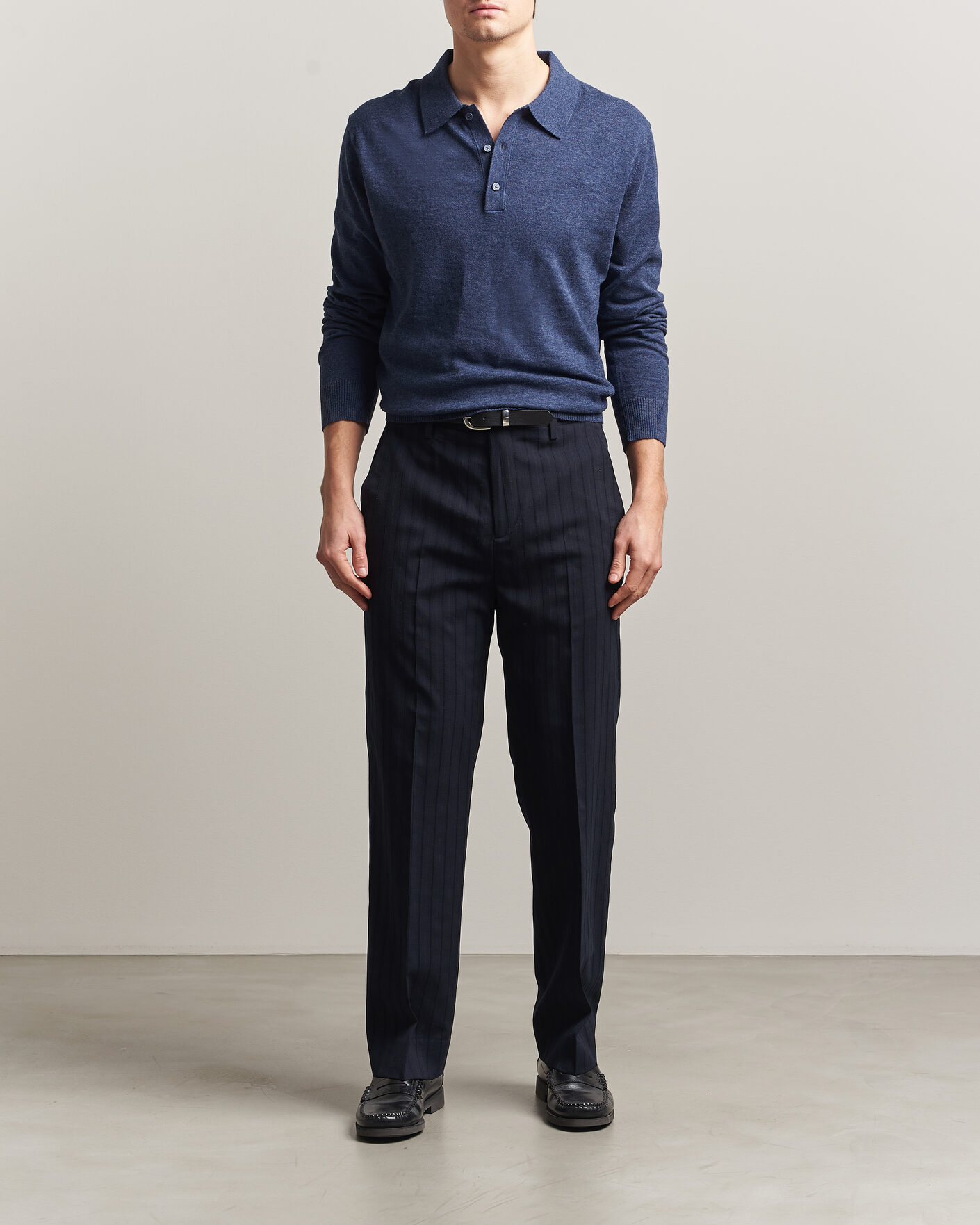 Mies | Puserot | Gant | Cotton/Linen Slub Knitted Polo Dark Indigo Melange