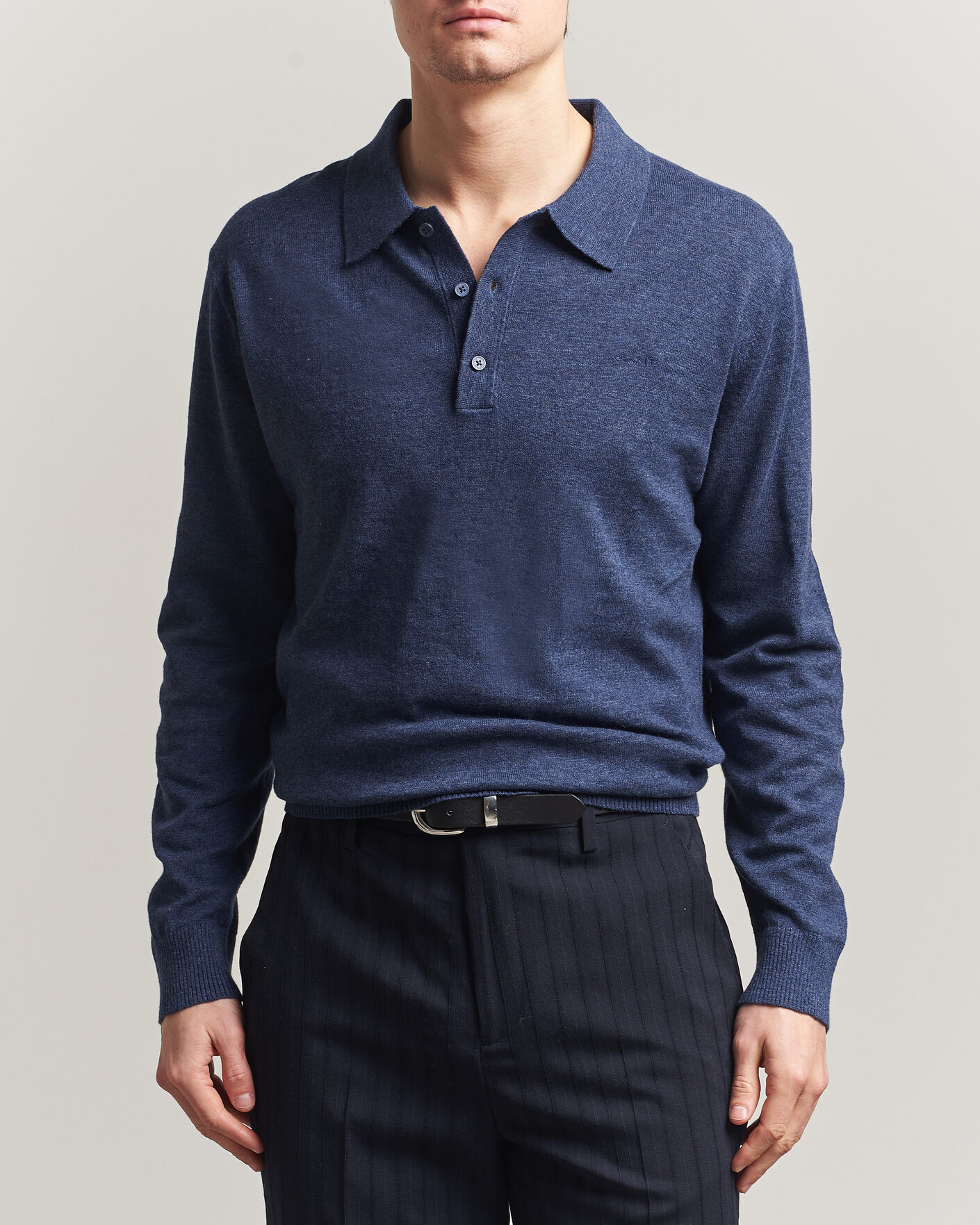 Mies | Puserot | Gant | Cotton/Linen Slub Knitted Polo Dark Indigo Melange