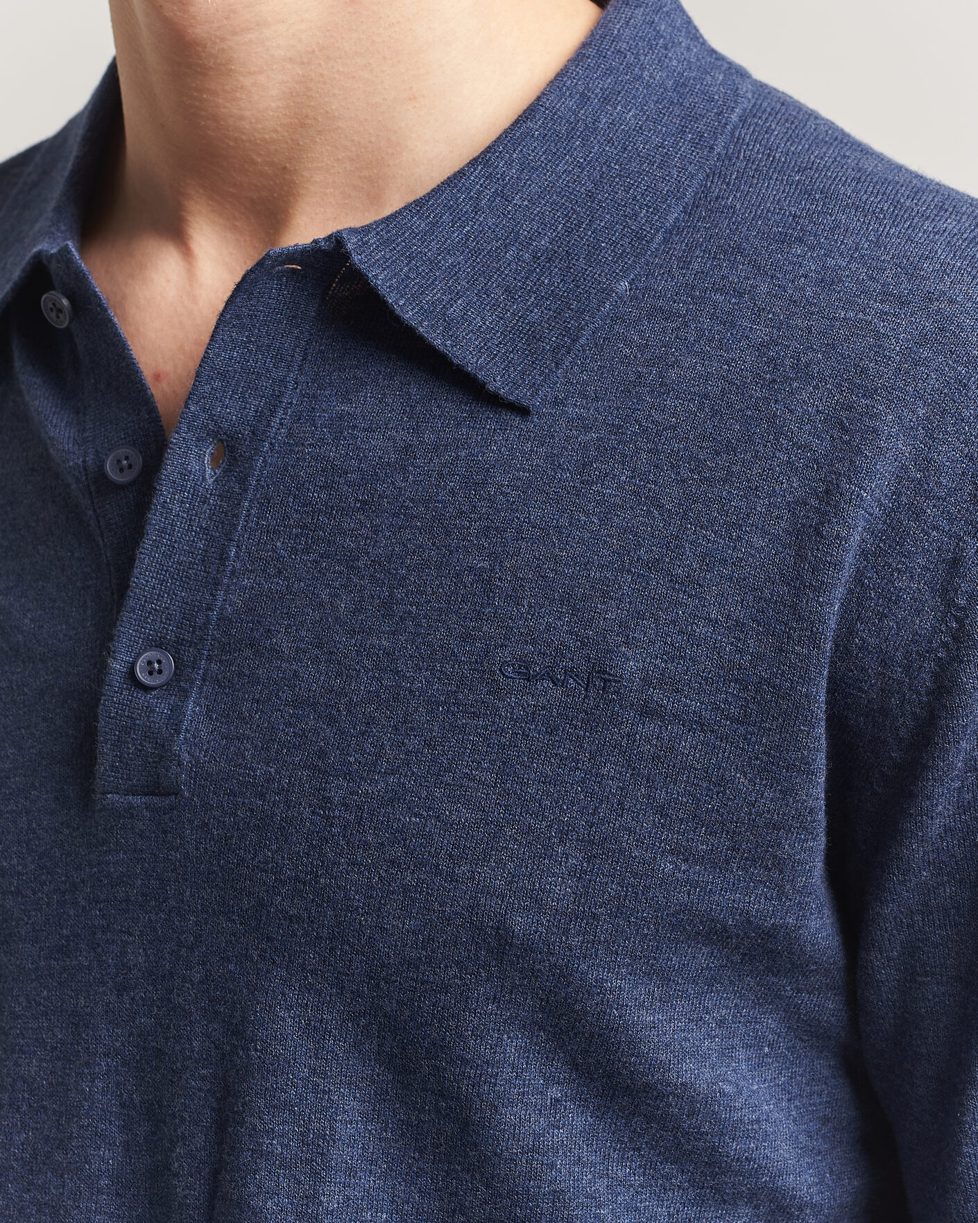 Mies | Puserot | GANT | Cotton/Linen Slub Knitted Polo Dark Indigo Melange