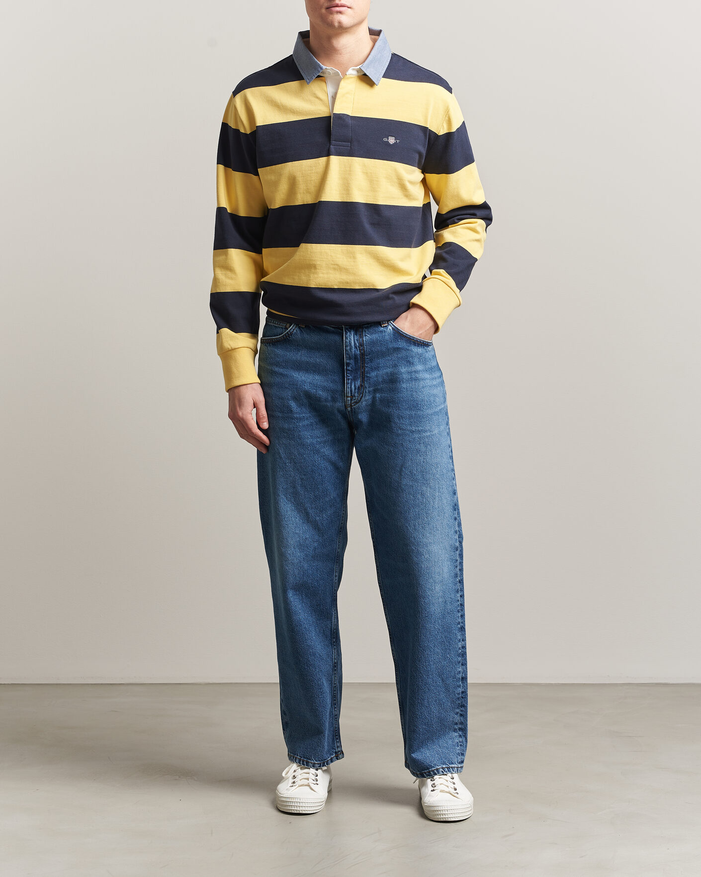 Mies | Puserot | Gant | Chambray Striped Heavy Rugger Banana Yellow