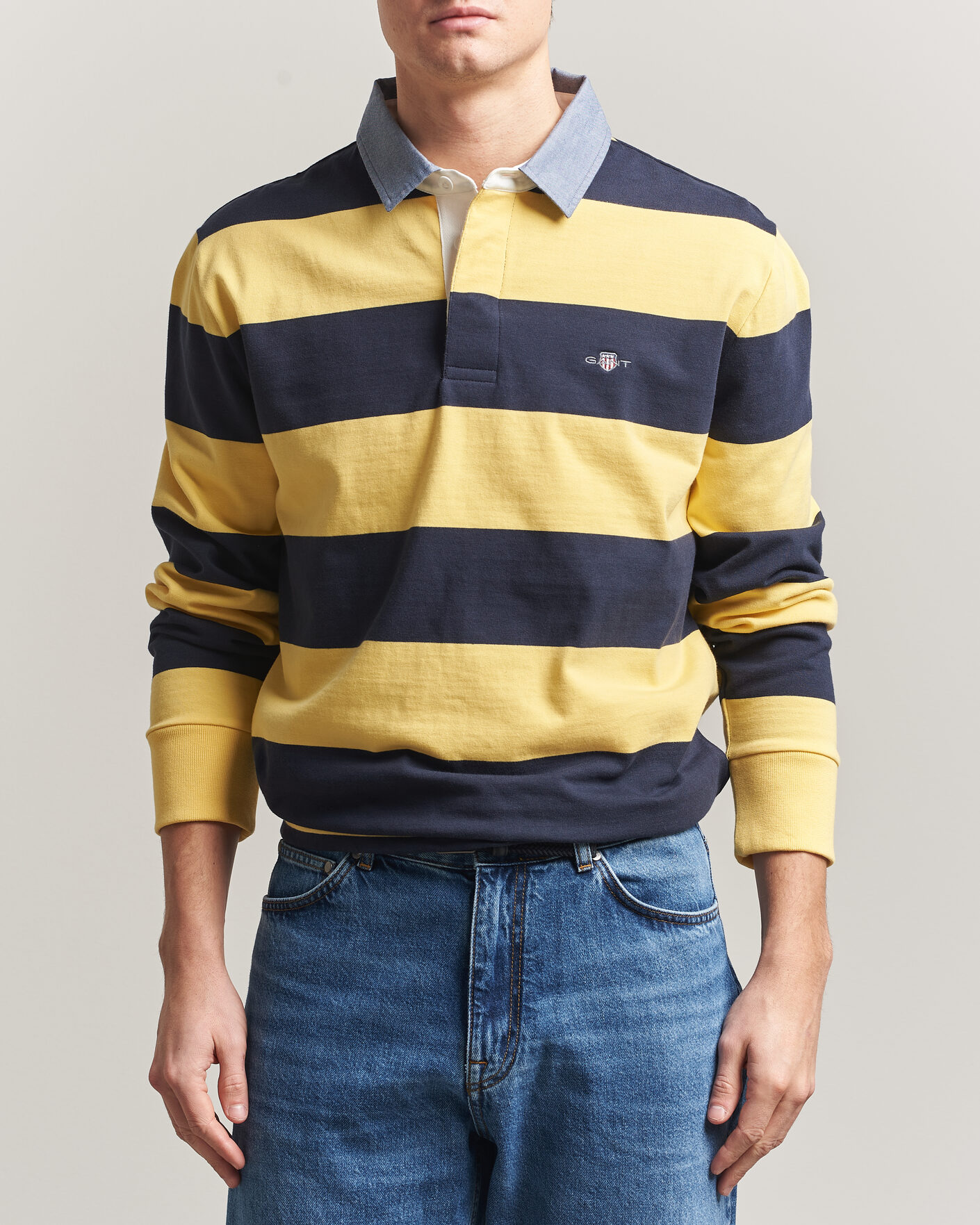 Mies | Puserot | Gant | Chambray Striped Heavy Rugger Banana Yellow