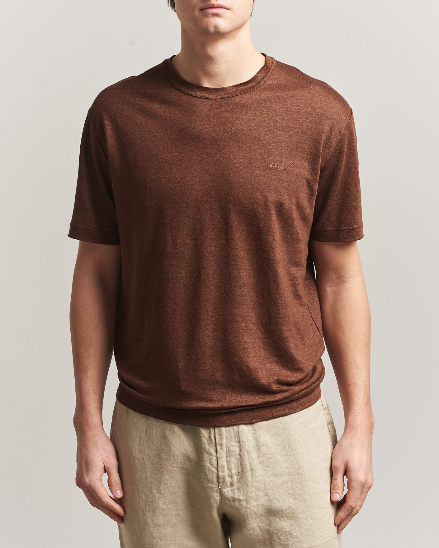 Mies | T-paidat | Gant | Linen T-Shirt Mahogany Brown