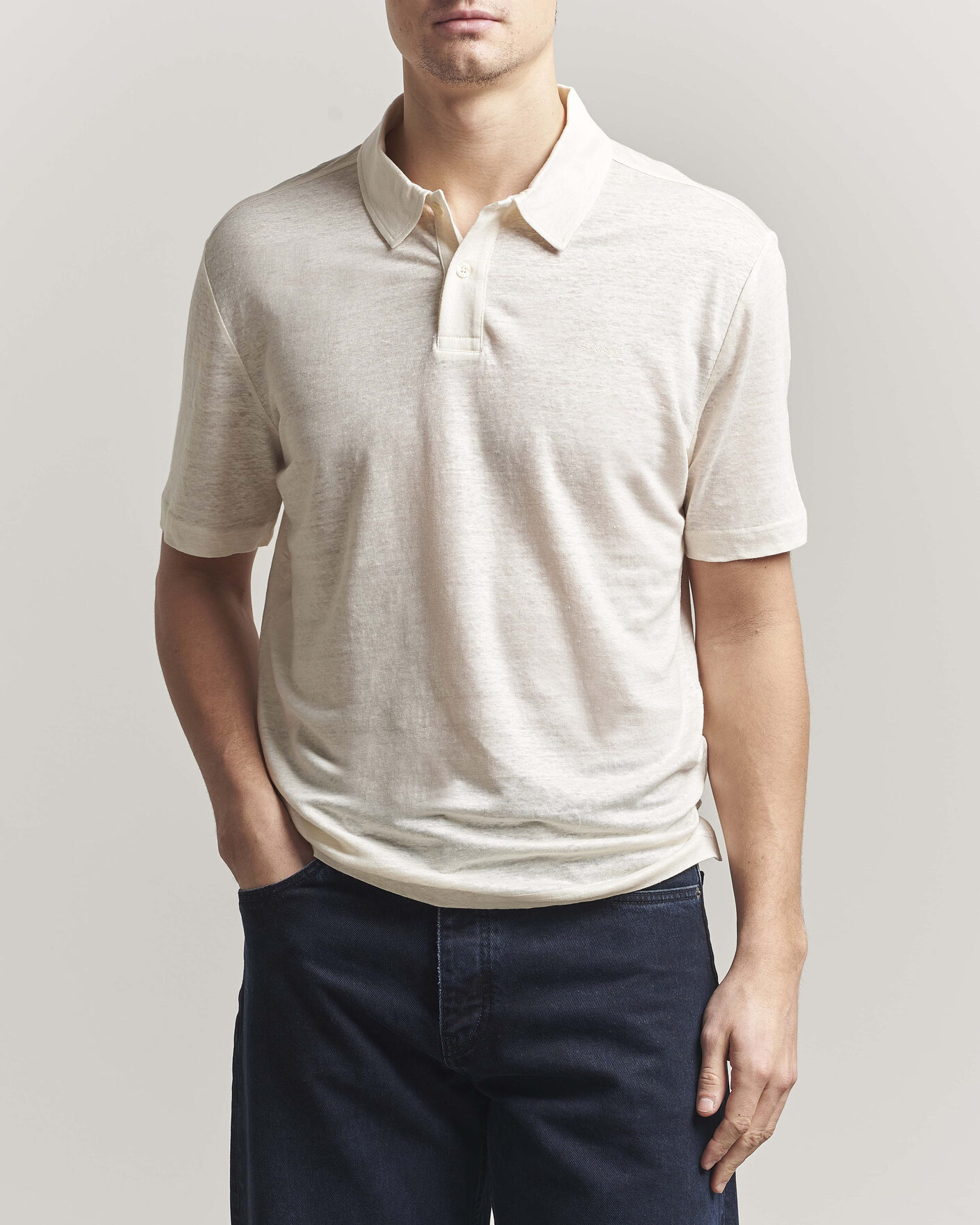 Mies | Pikeet | GANT | Linen Polo Creamed White