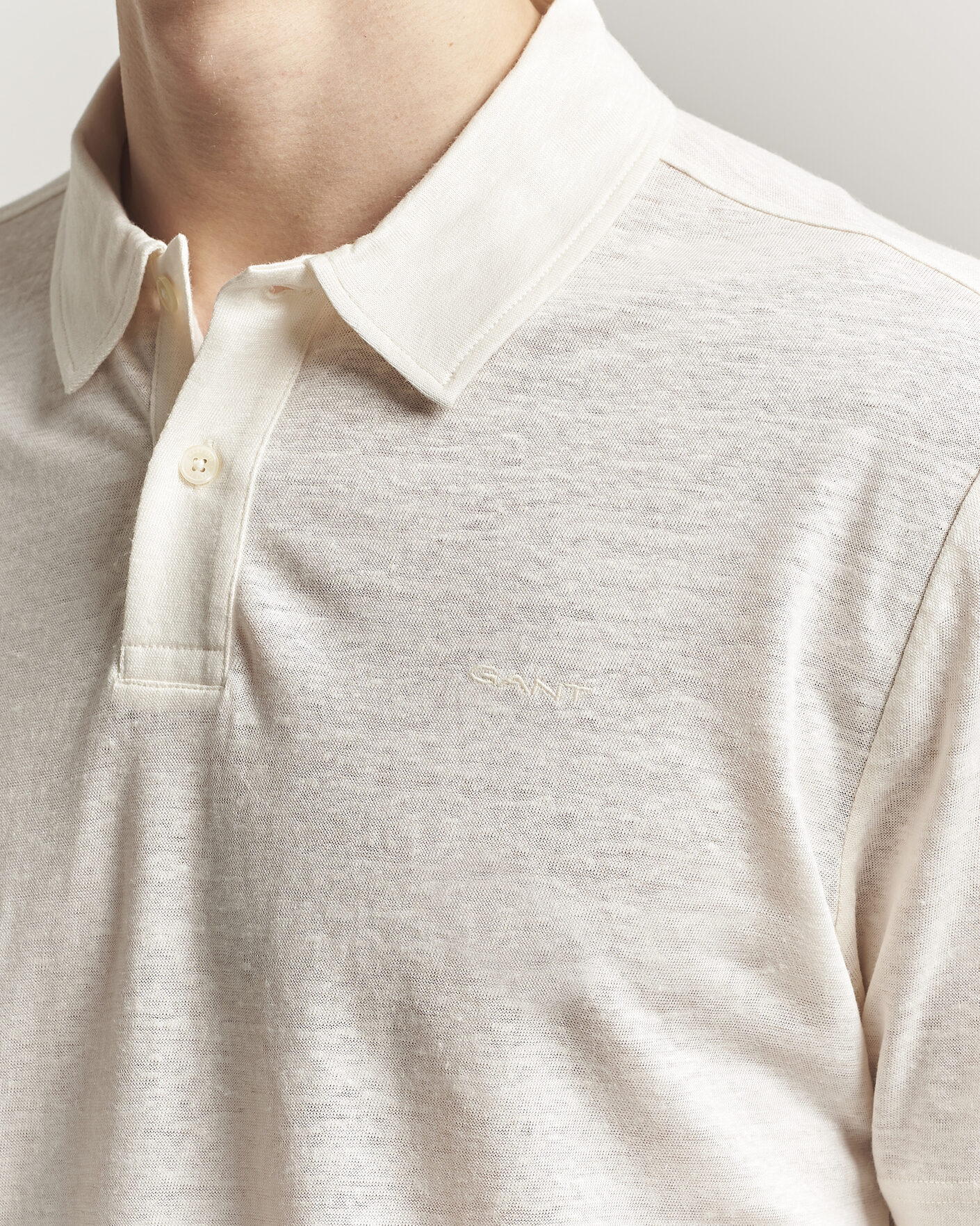 Mies | Pikeet | GANT | Linen Polo Creamed White