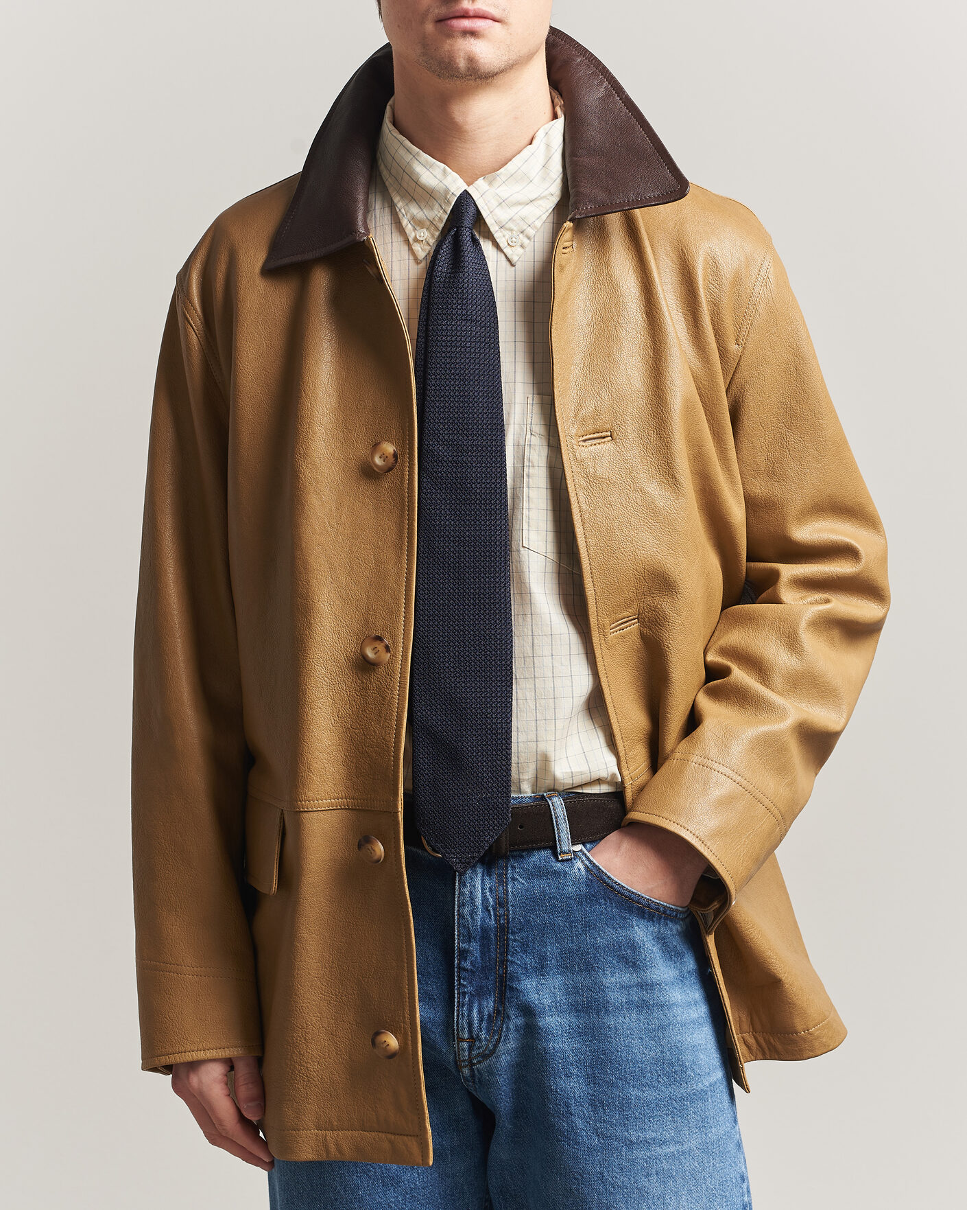 Mies | Takit | Gant | Leather Decker Jacket Warm Khaki