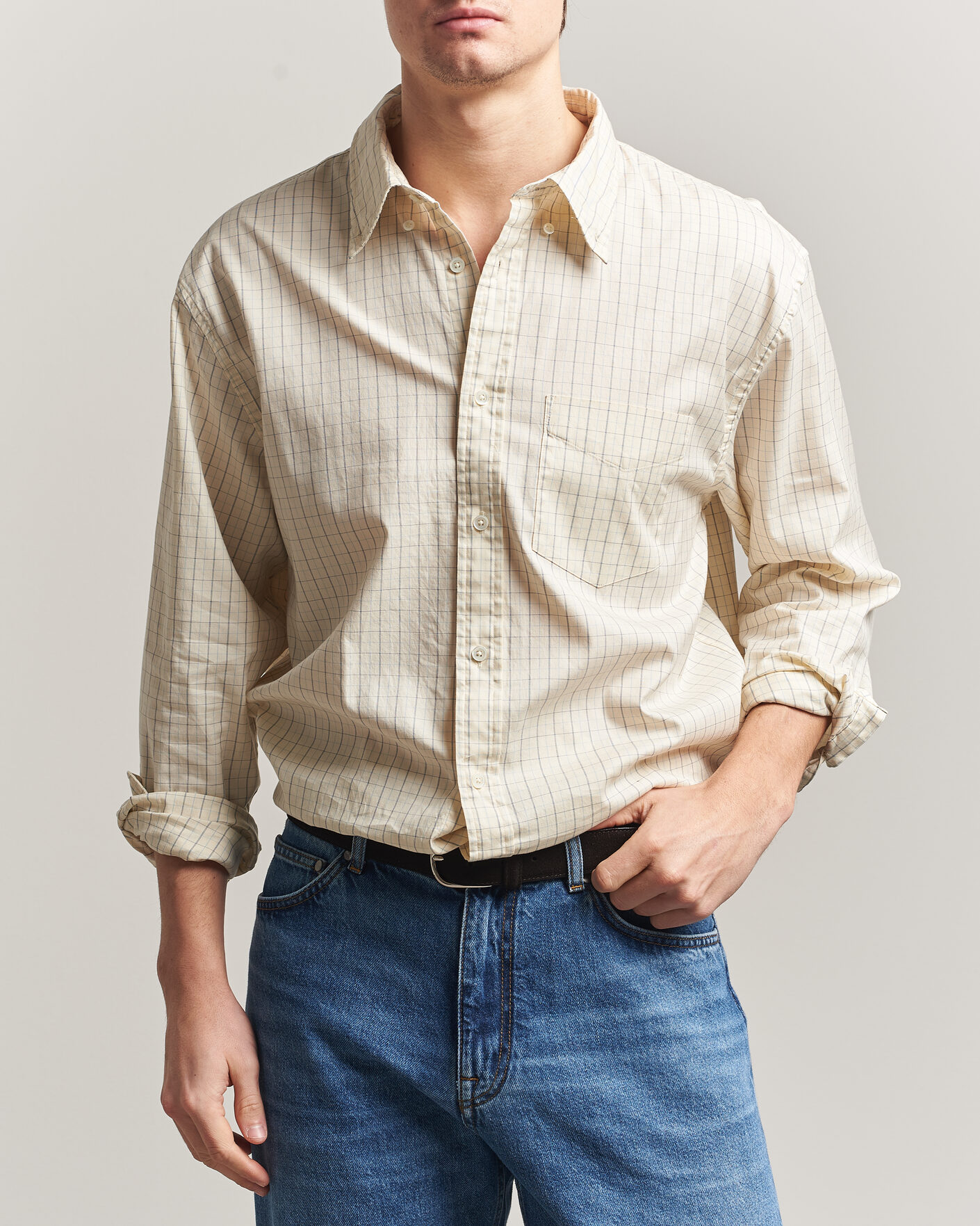 Mies | Kauluspaidat | GANT | Relaxed Fit Dreamy Oxford Checked Shirt Creamed White