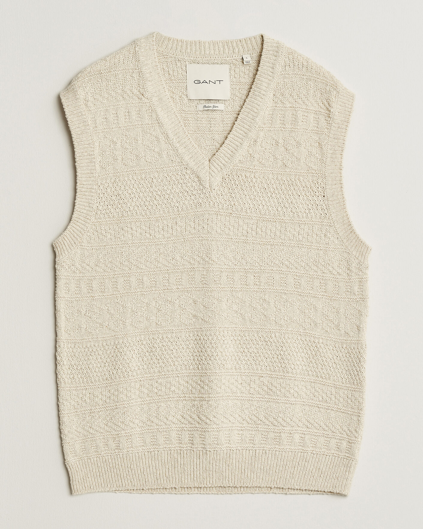 Mies | Puserot | Gant | Cotton/Linen Textured Vest Creamed White