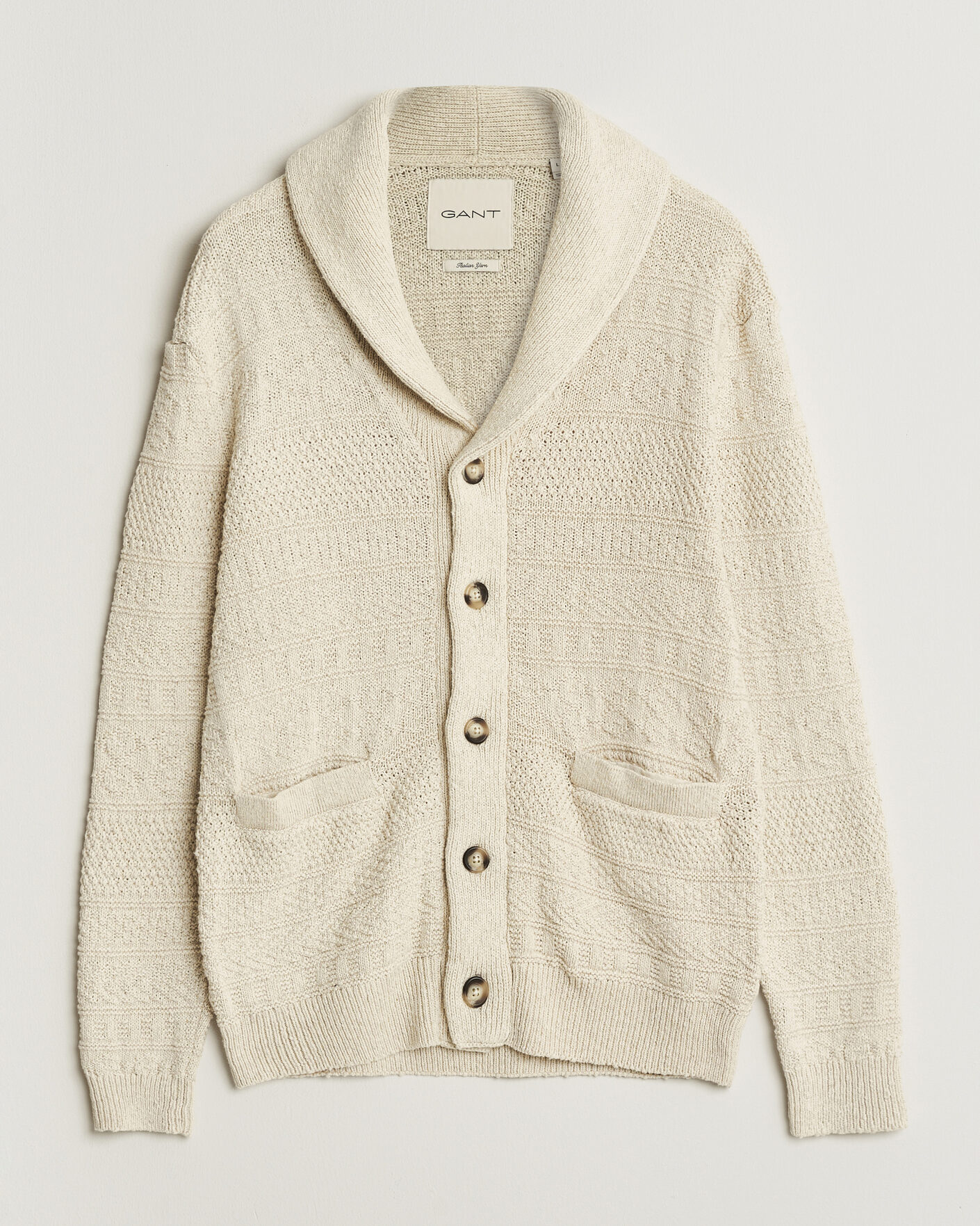 Mies | Puserot | Gant | Cotton/Linen Textured Cardigan Creamed White