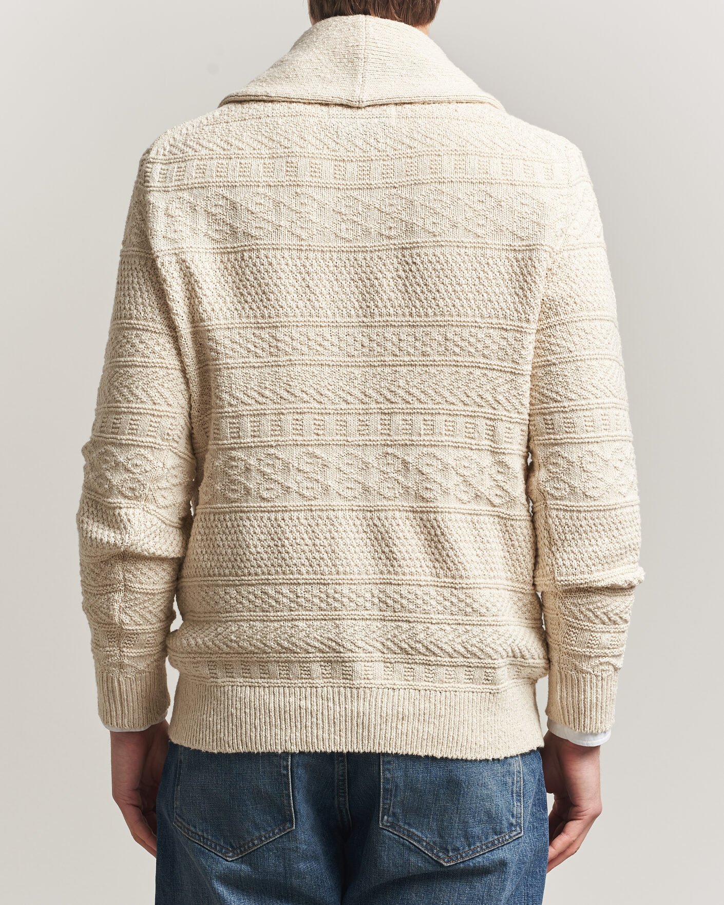 Mies | Puserot | Gant | Cotton/Linen Textured Cardigan Creamed White