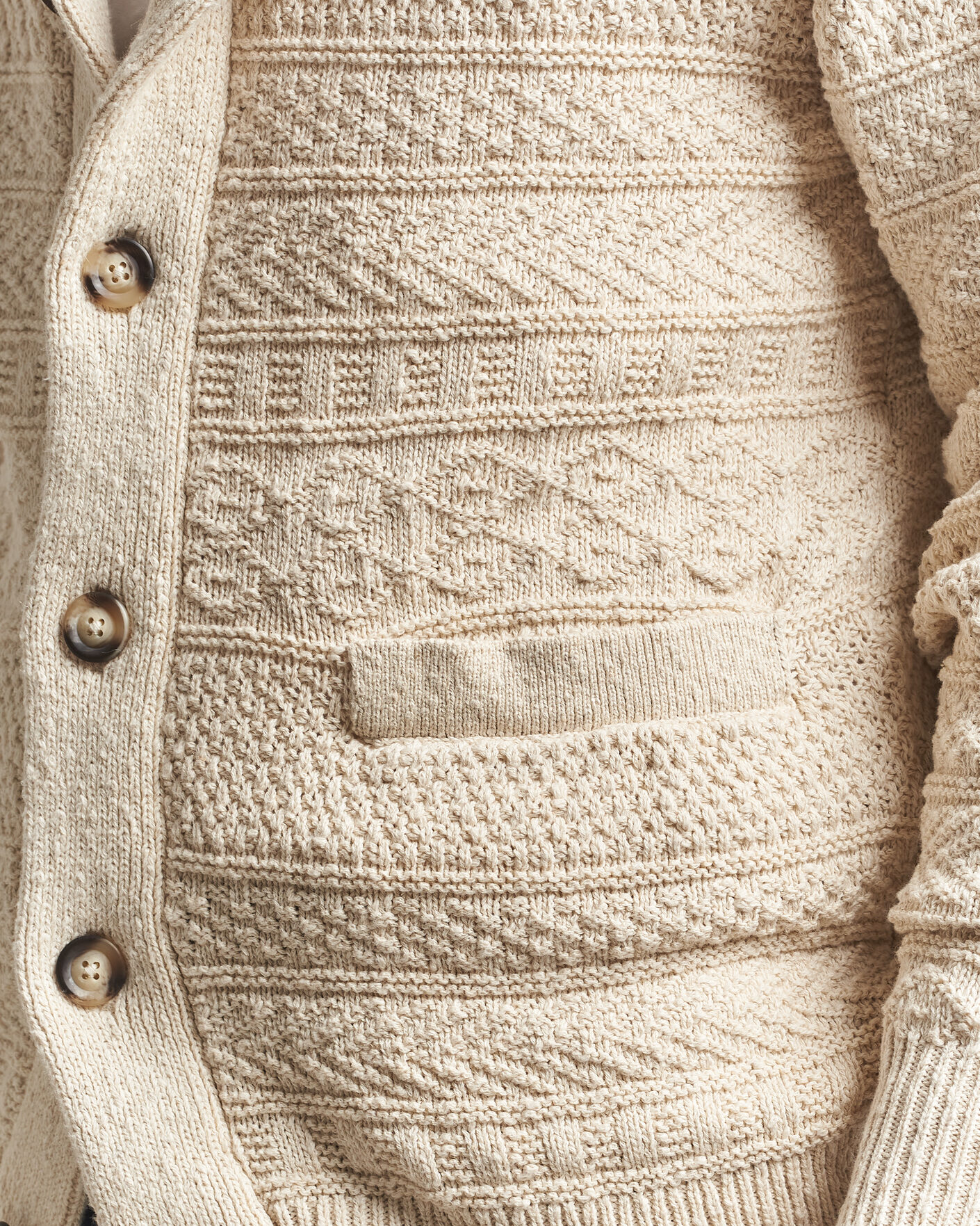 Mies | Puserot | Gant | Cotton/Linen Textured Cardigan Creamed White