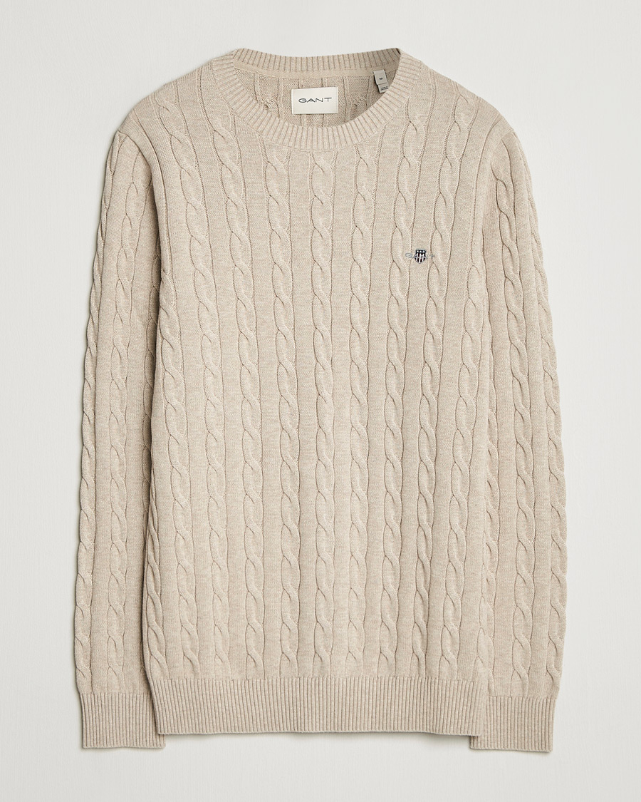 Mies | Puserot | GANT | Cotton Cable Crew Neck Pullover Oat Melange