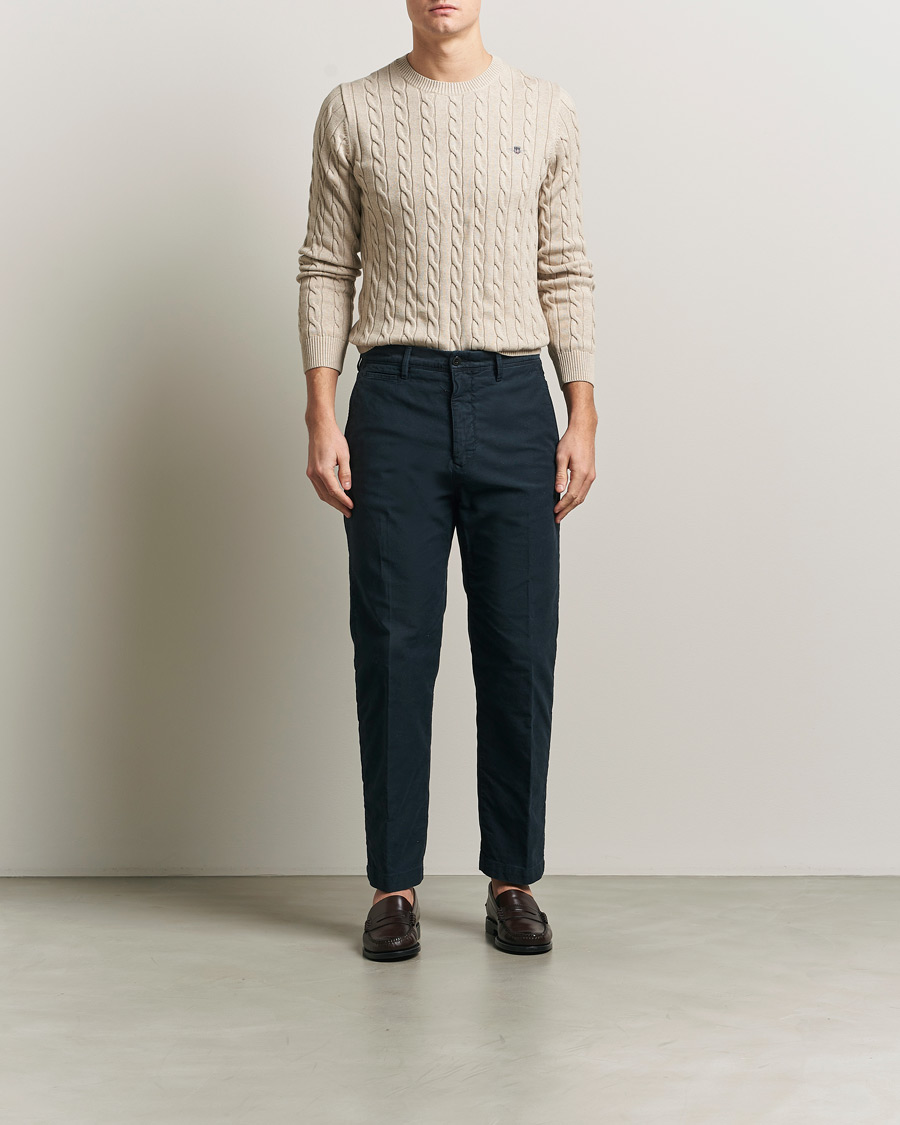 Mies | Puserot | GANT | Cotton Cable Crew Neck Pullover Oat Melange