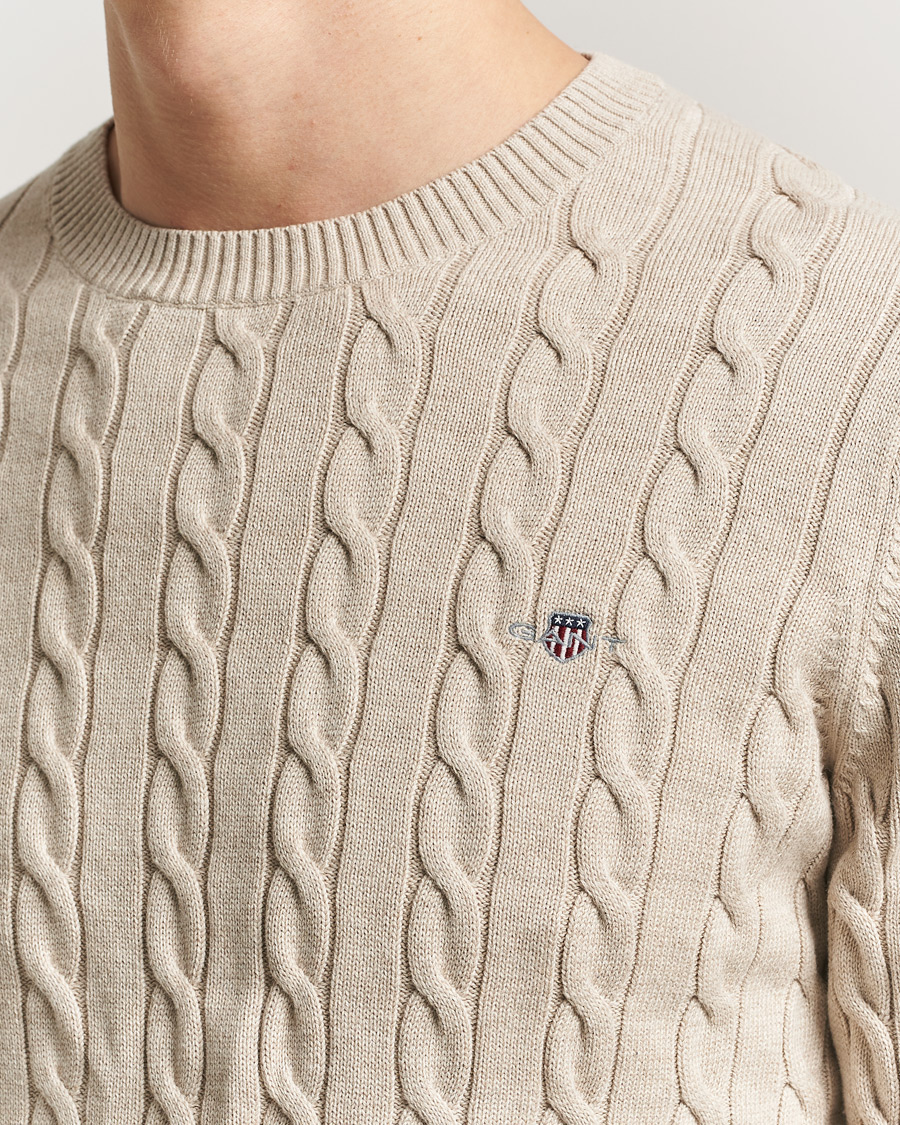 Mies | Puserot | Gant | Cotton Cable Crew Neck Pullover Oat Melange