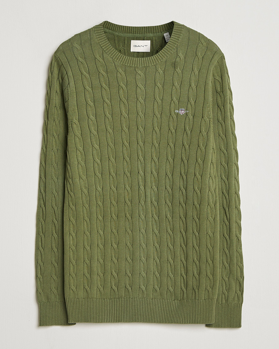 Mies | Puserot | GANT | Cotton Cable Crew Neck Pullover Dry Herb Green