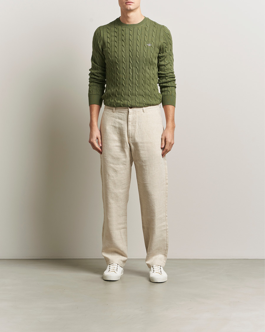Mies | Puserot | Gant | Cotton Cable Crew Neck Pullover Dry Herb Green