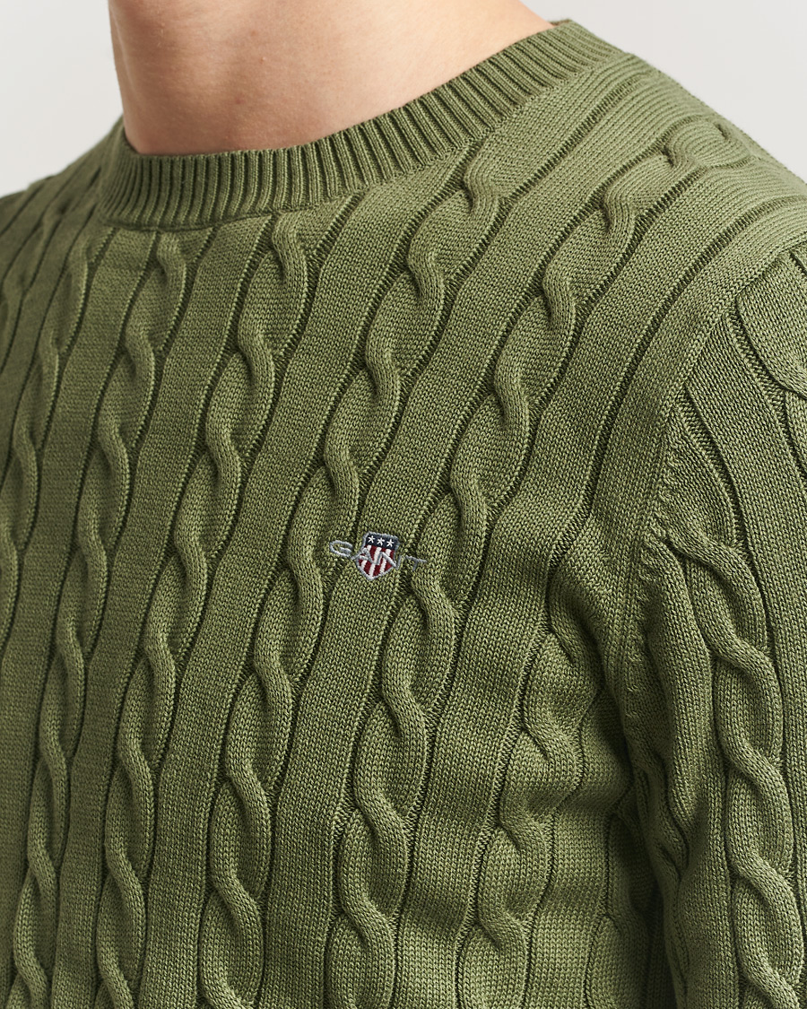 Mies | Puserot | Gant | Cotton Cable Crew Neck Pullover Dry Herb Green