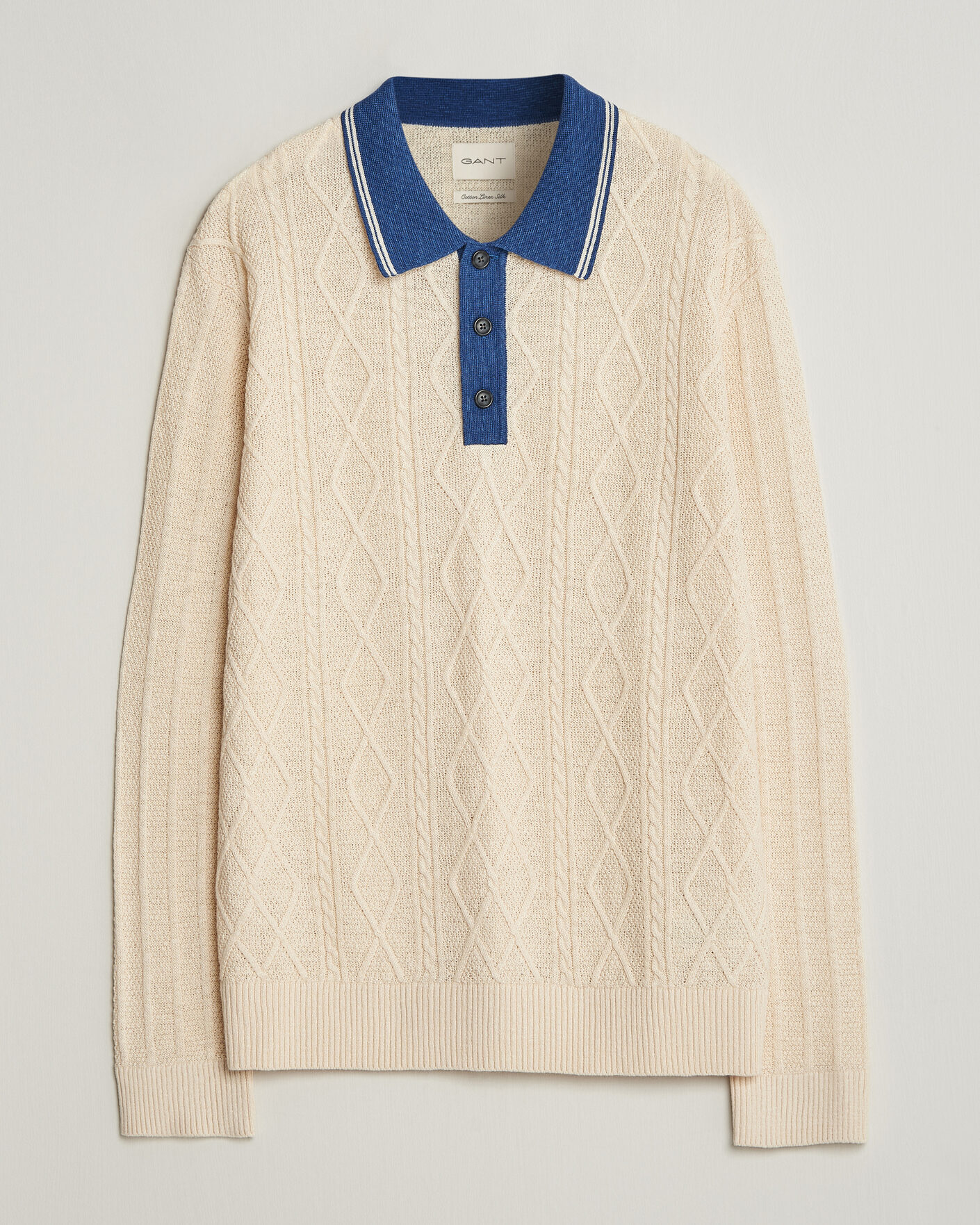 Mies | Puserot | GANT | Linen/Cotton Knitted Polo Creamed White
