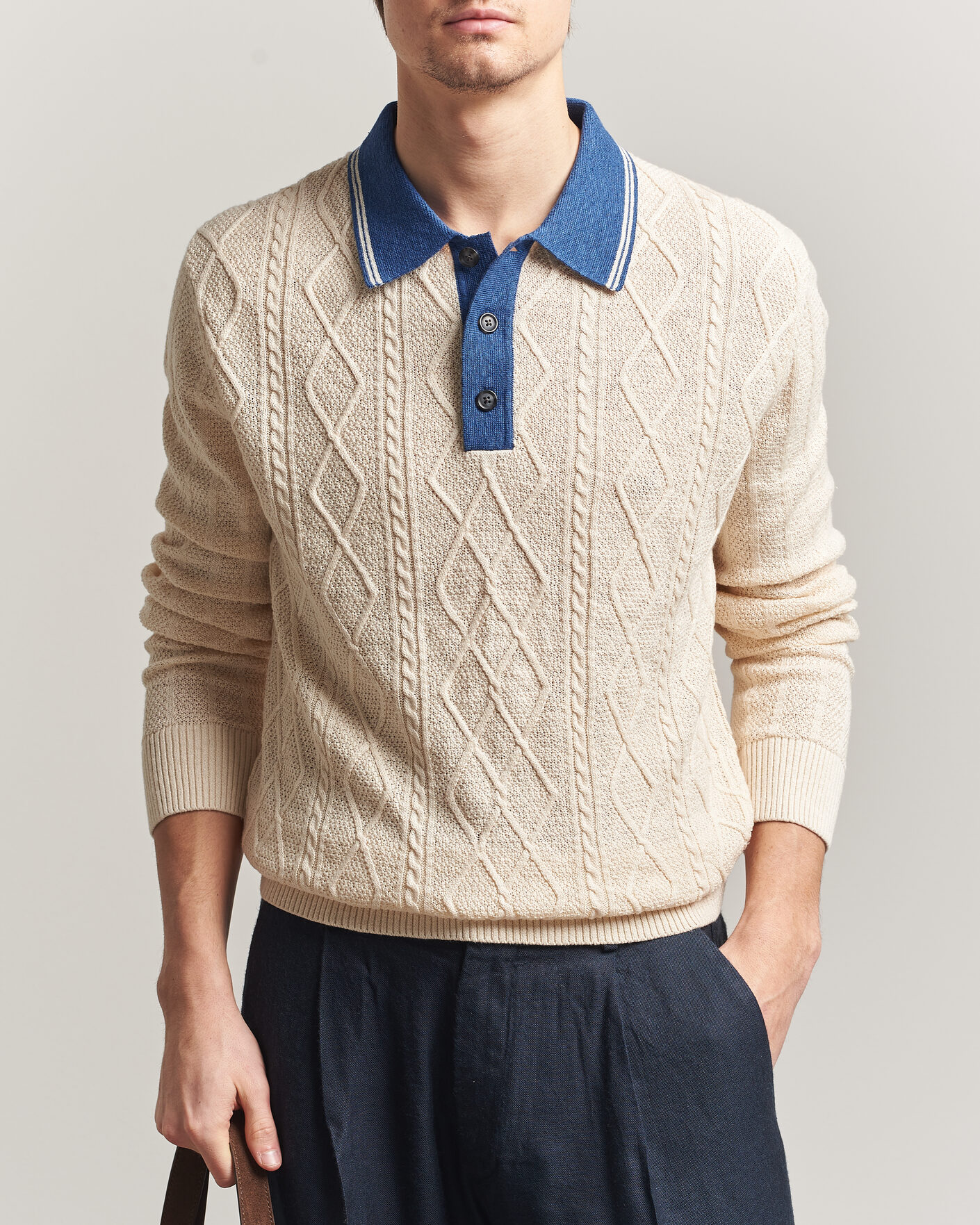 Mies | Puserot | Gant | Linen/Cotton Knitted Polo Creamed White