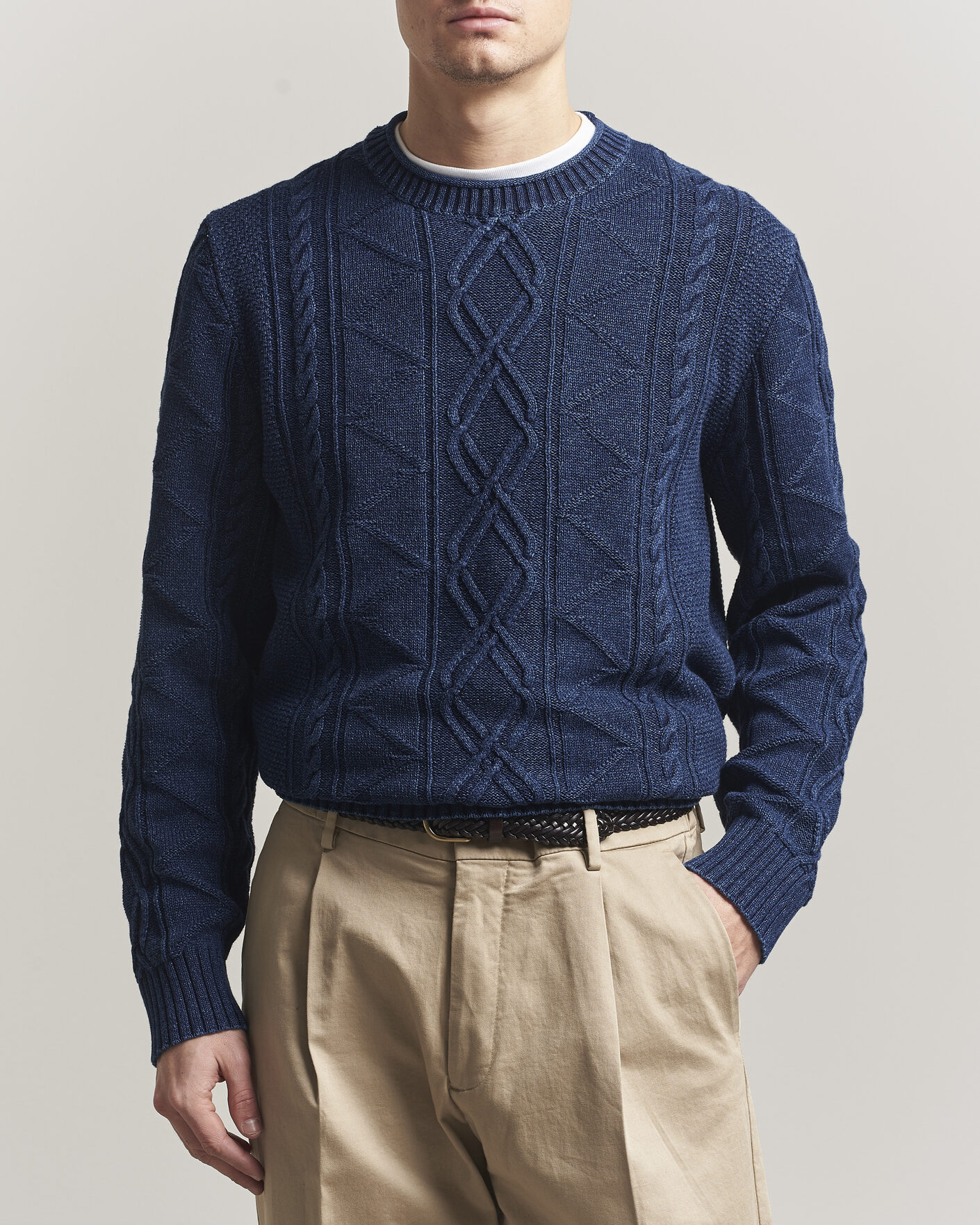 Mies | Puserot | GANT | Indigo Aran Knitted Sweater Rich Navy