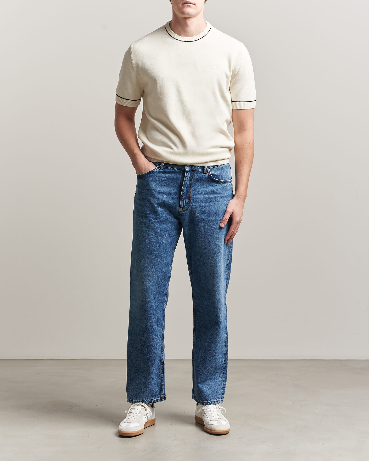Mies | T-paidat | Gant | Cotton/Model Knitted T-Shirt Cream