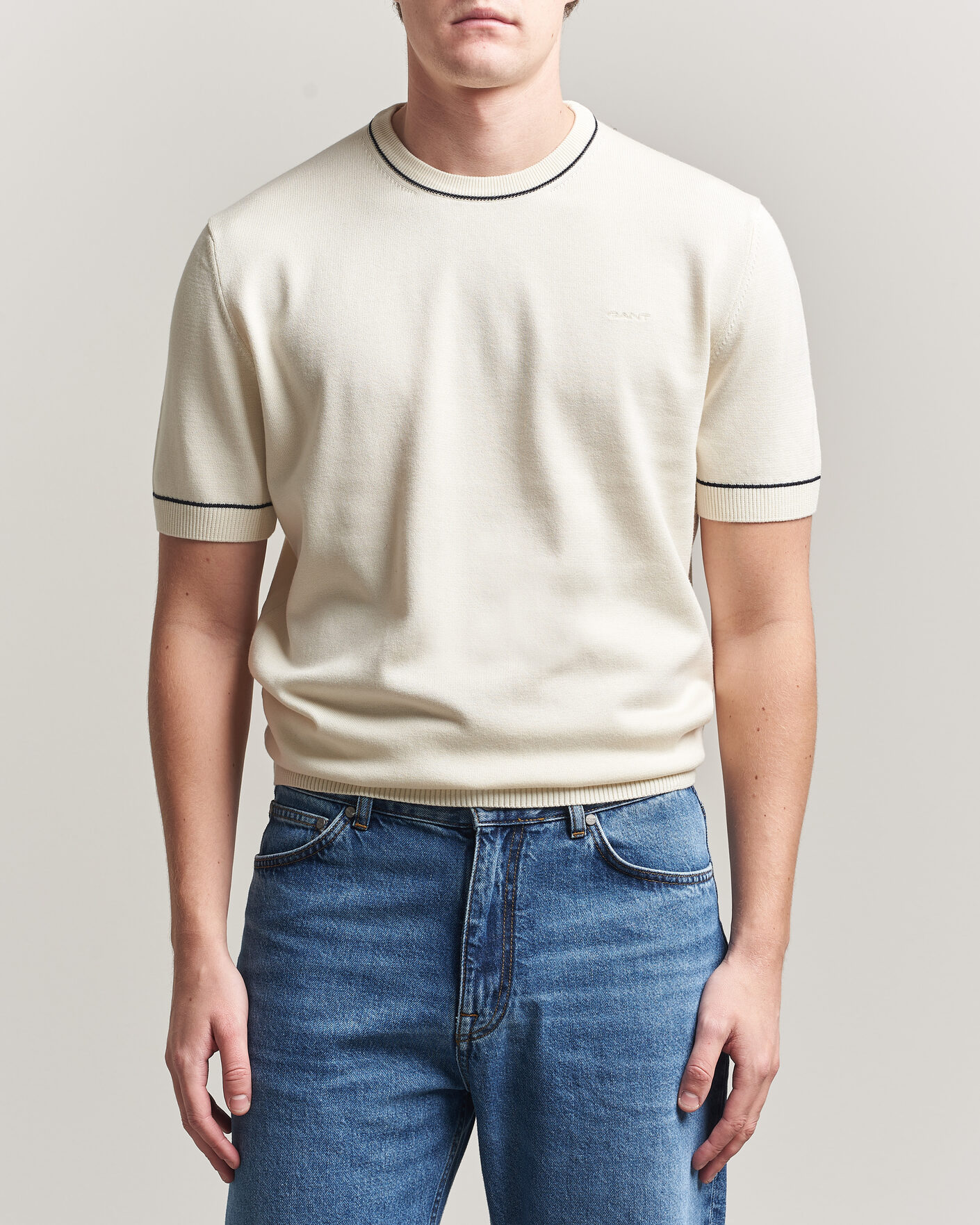 Mies | T-paidat | Gant | Cotton/Model Knitted T-Shirt Cream