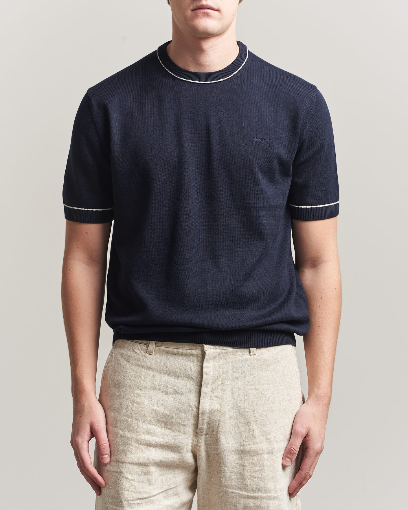 Mies | T-paidat | Gant | Cotton/Model Knitted T-Shirt Evening Blue