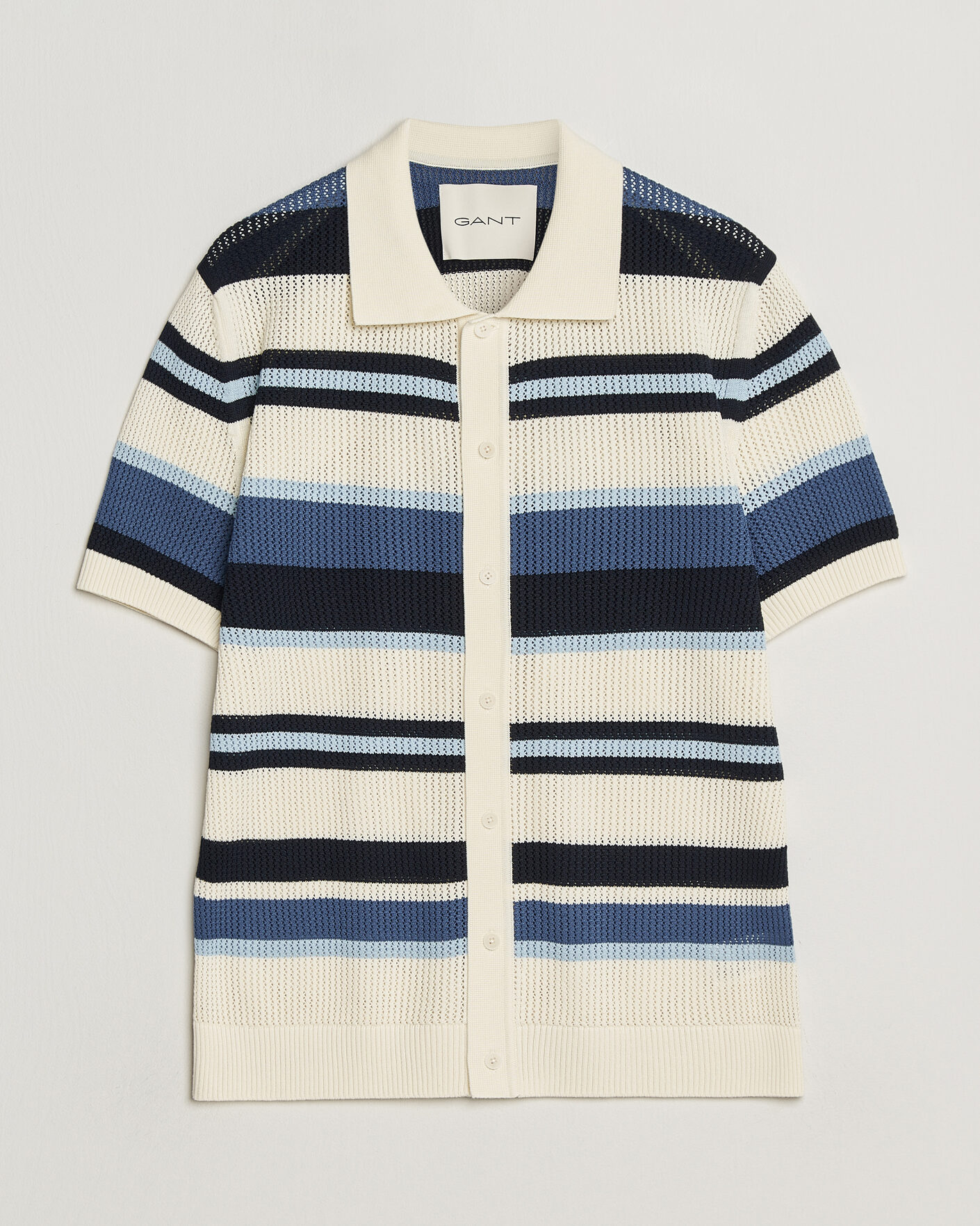 Mies | Kauluspaidat | Gant | Striped Knitted Short Sleeve Shirt Vintage Blue