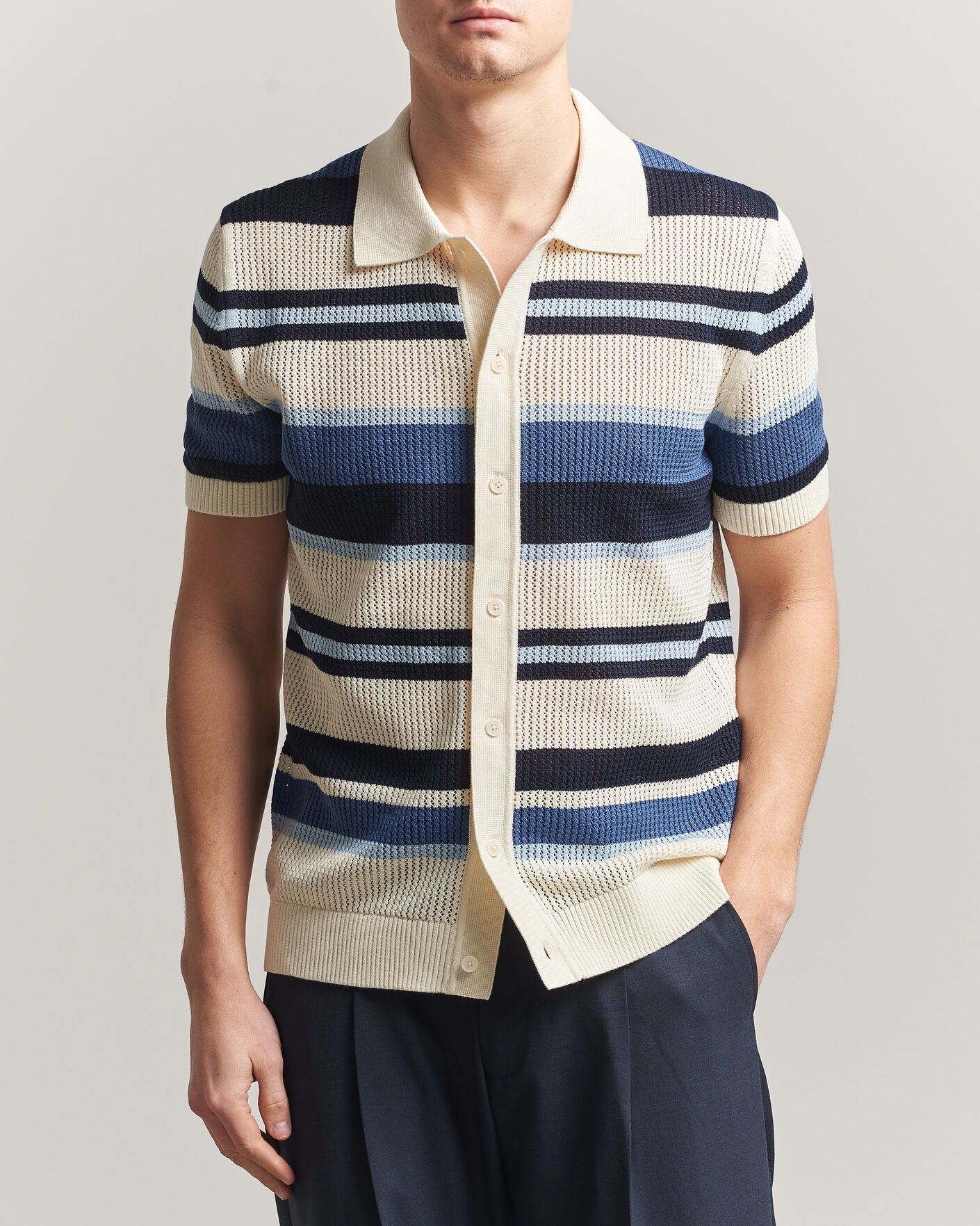 Mies | Kauluspaidat | Gant | Striped Knitted Short Sleeve Shirt Vintage Blue