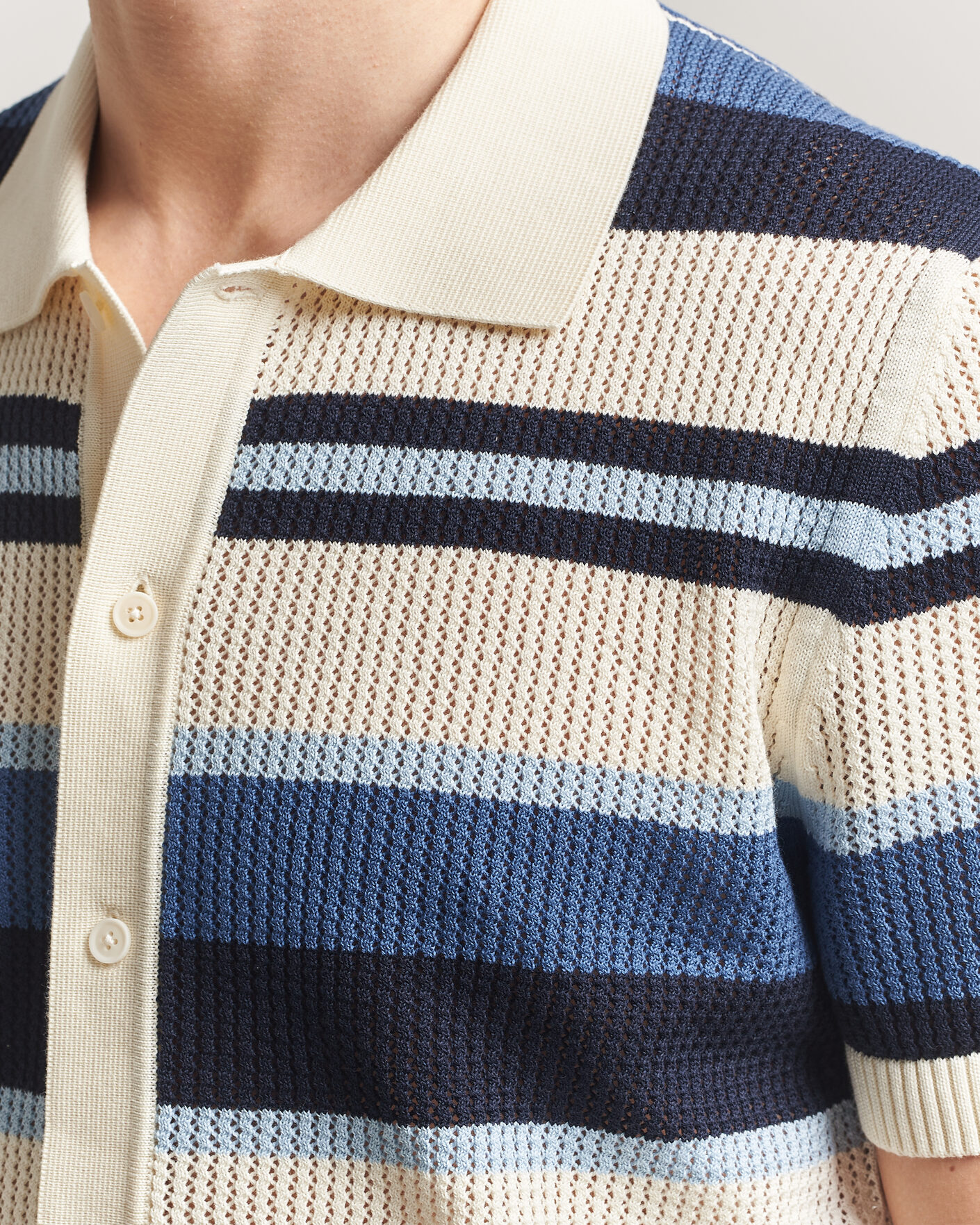 Mies | Kauluspaidat | Gant | Striped Knitted Short Sleeve Shirt Vintage Blue