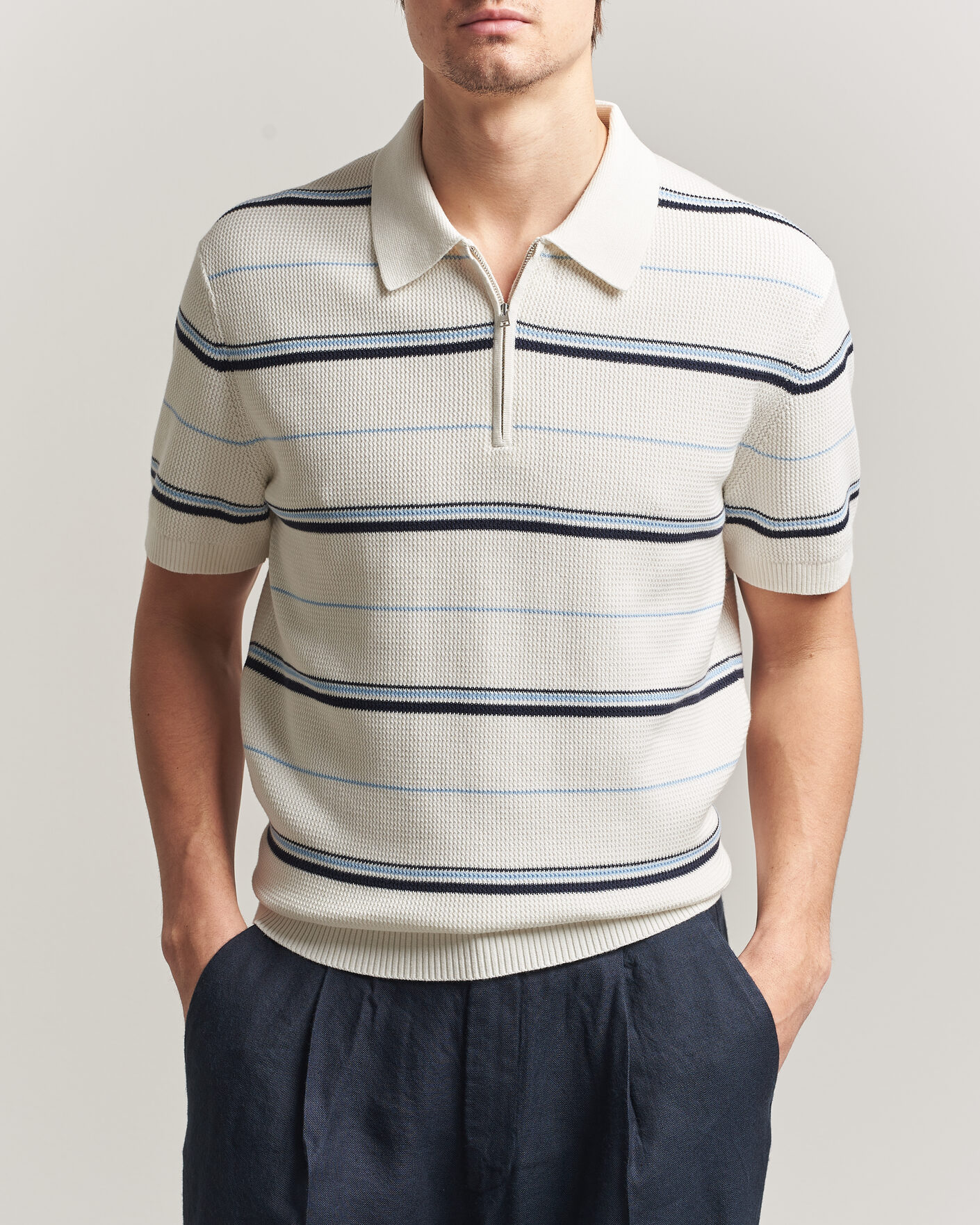 Mies | Pikeet | Gant | Striped Knitted Polo Eggshell