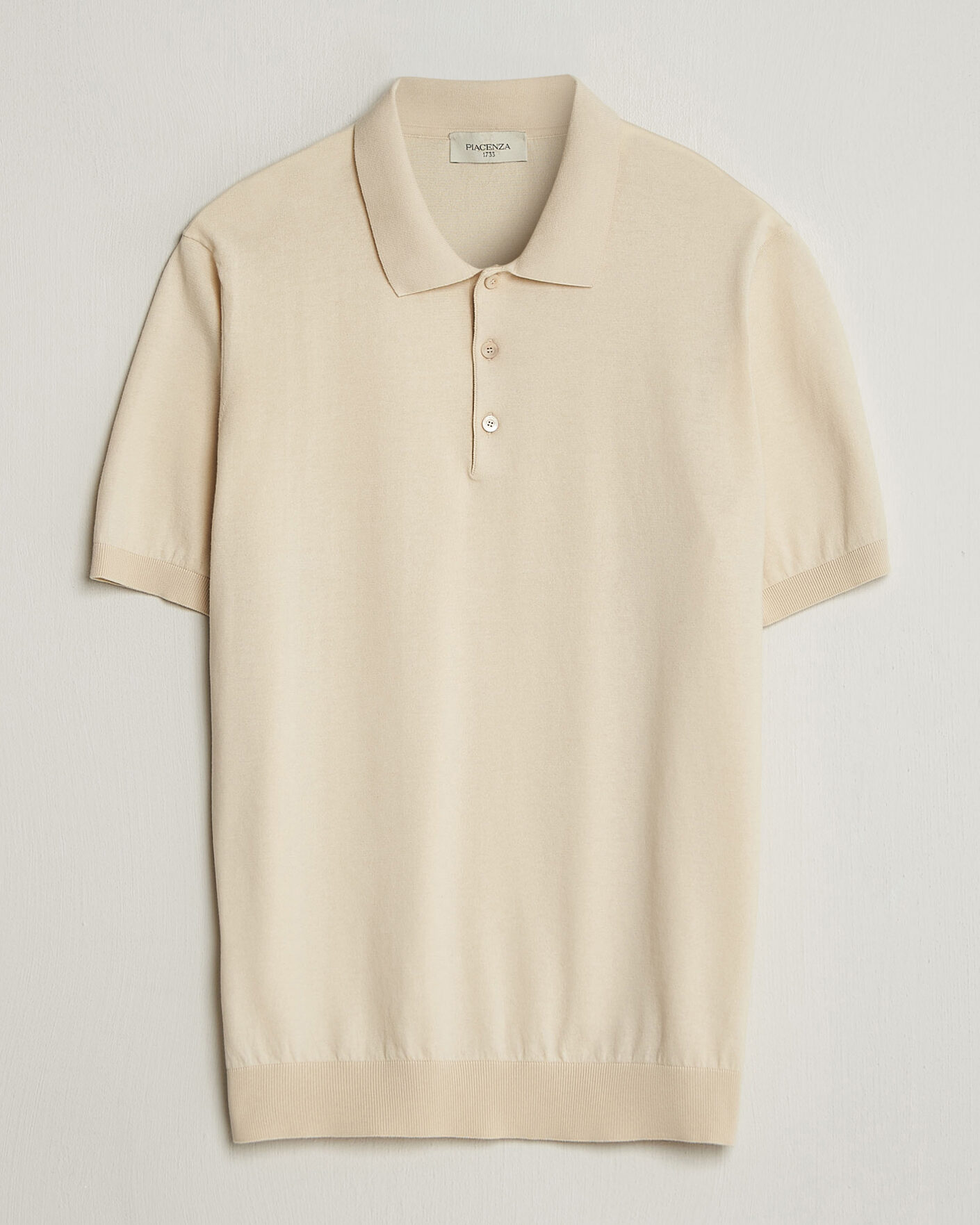 Mies | Pikeet | Piacenza Cashmere | Short Sleeve Knitted Polo Off White