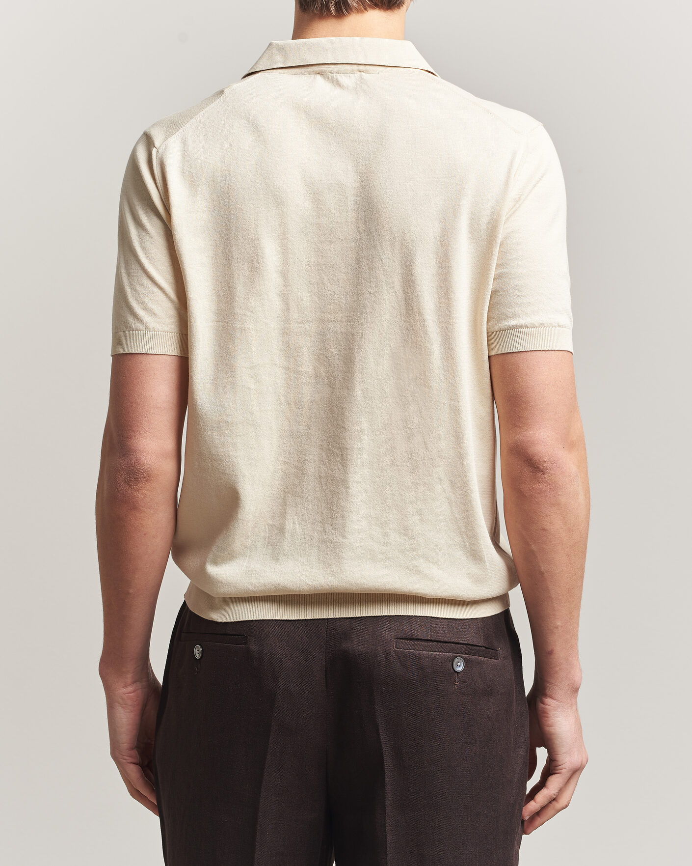 Mies | Pikeet | Piacenza Cashmere | Short Sleeve Knitted Polo Off White