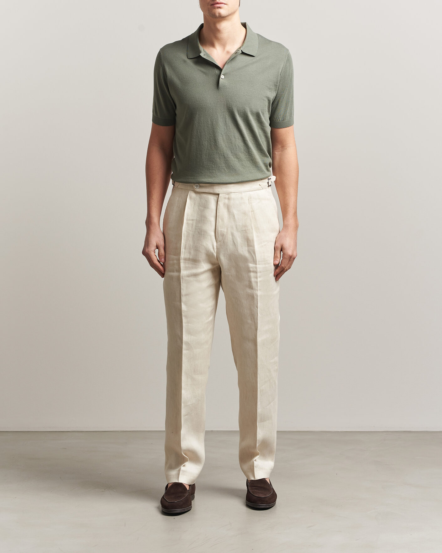 Mies | Pikeet | Piacenza Cashmere | Short Sleeve Knitted Polo Sage