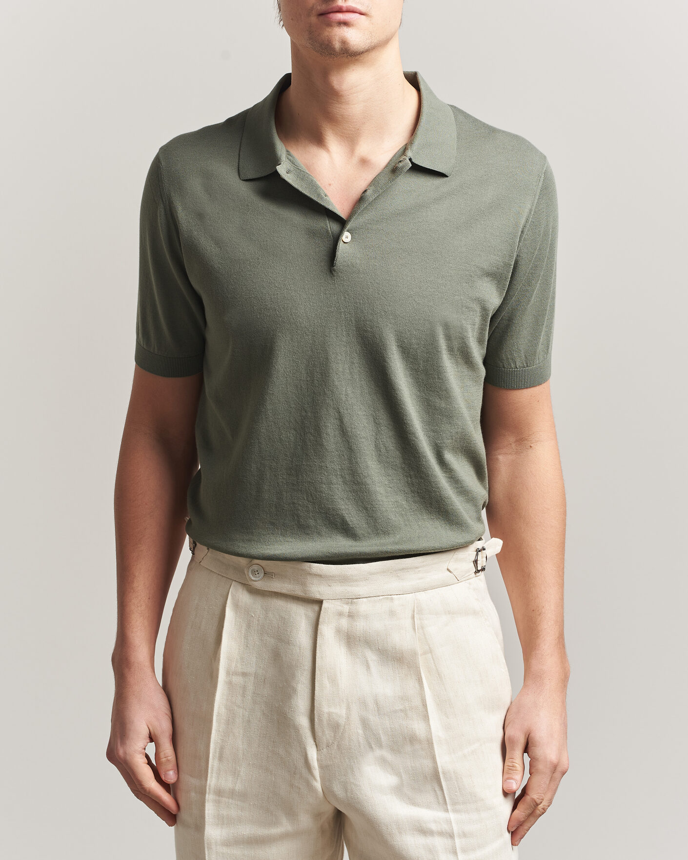 Mies | Pikeet | Piacenza Cashmere | Short Sleeve Knitted Polo Sage