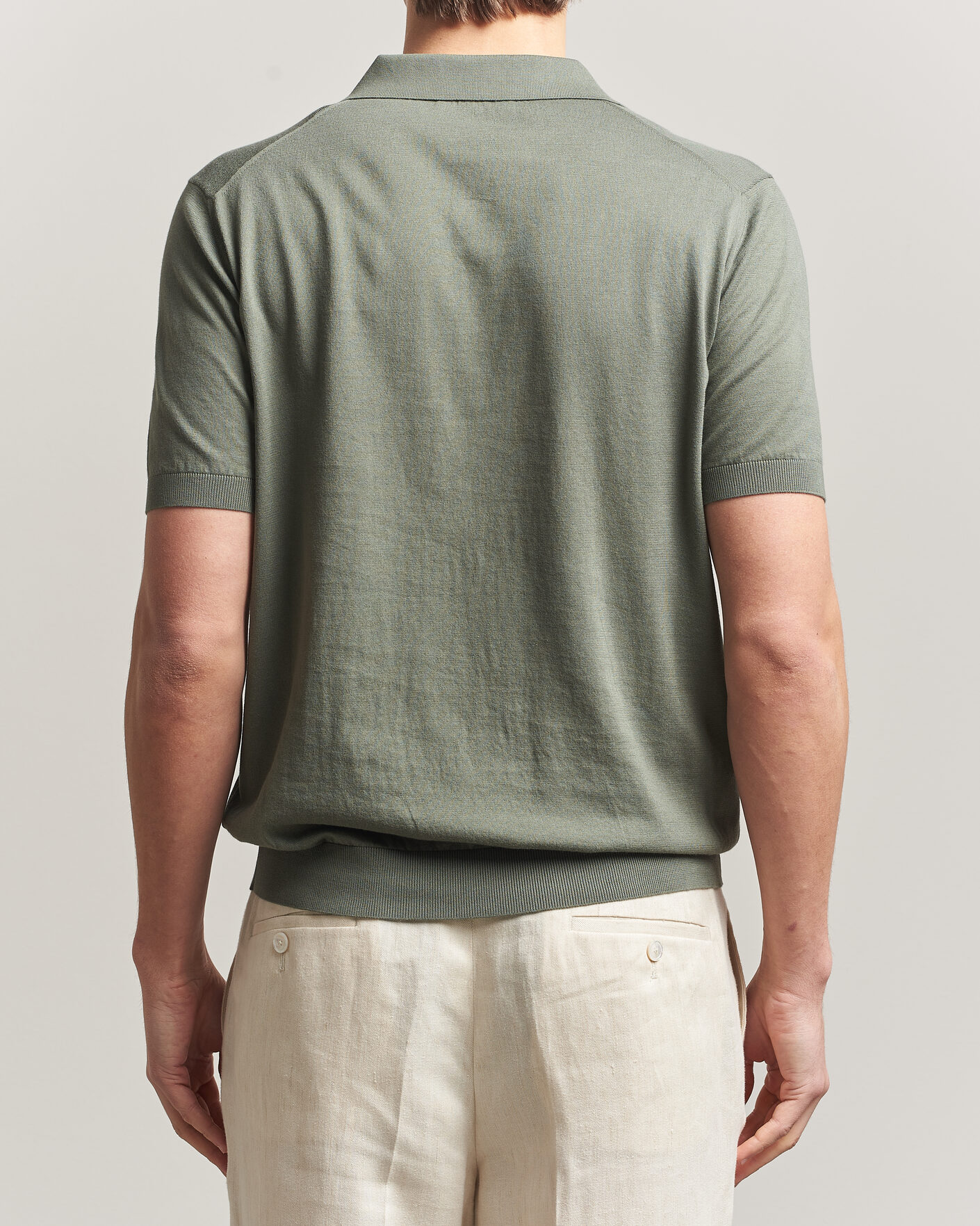 Mies | Pikeet | Piacenza Cashmere | Short Sleeve Knitted Polo Sage