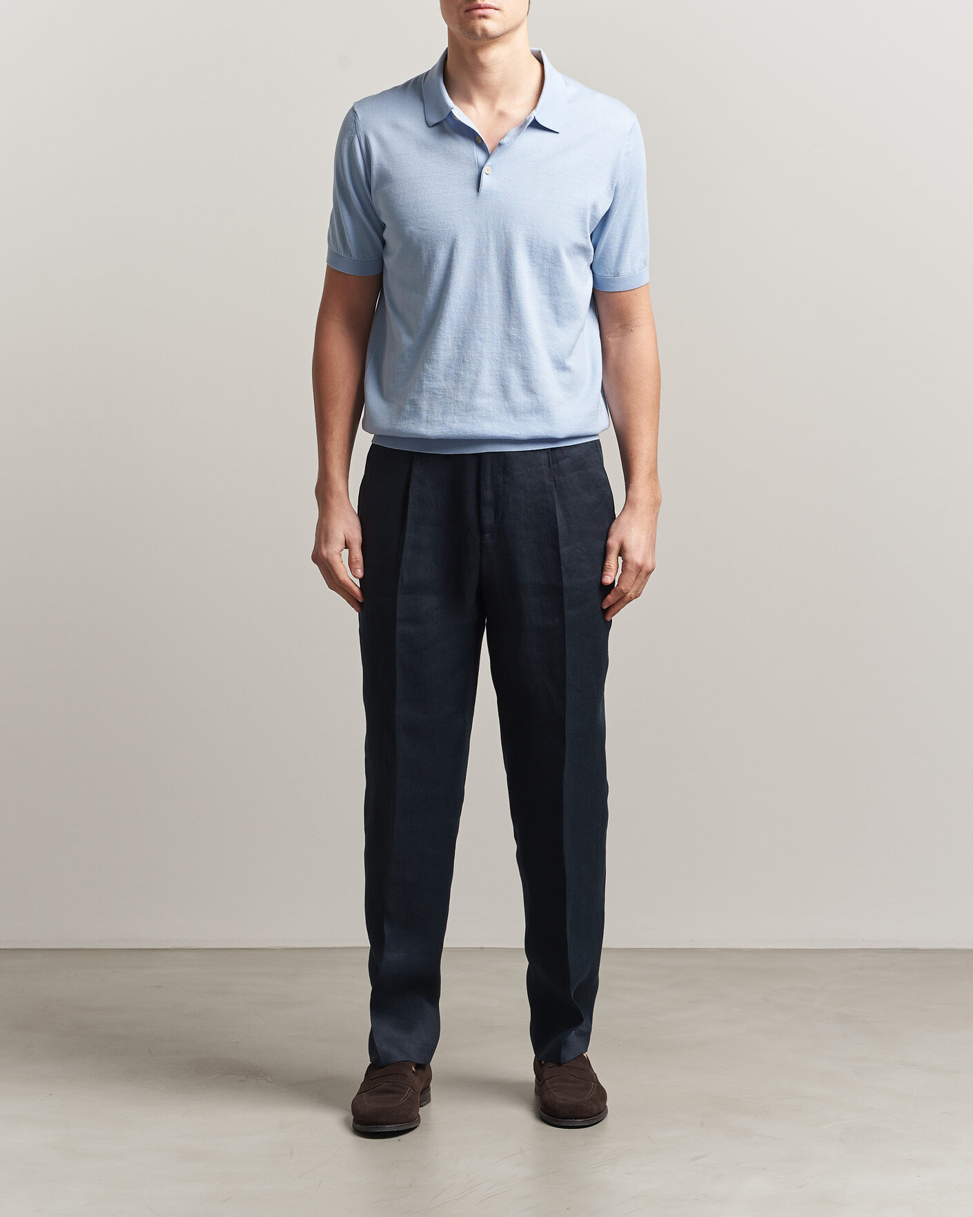 Mies | Pikeet | Piacenza Cashmere | Short Sleeve Knitted Polo Light Blue