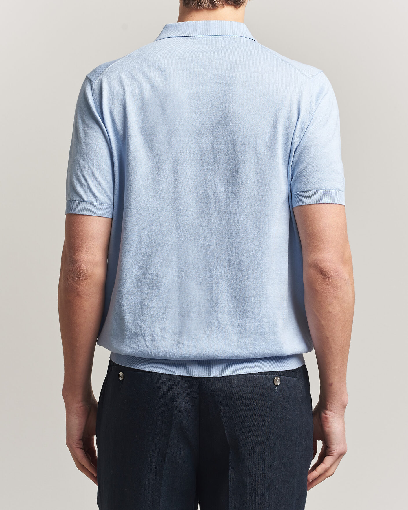 Mies | Pikeet | Piacenza Cashmere | Short Sleeve Knitted Polo Light Blue