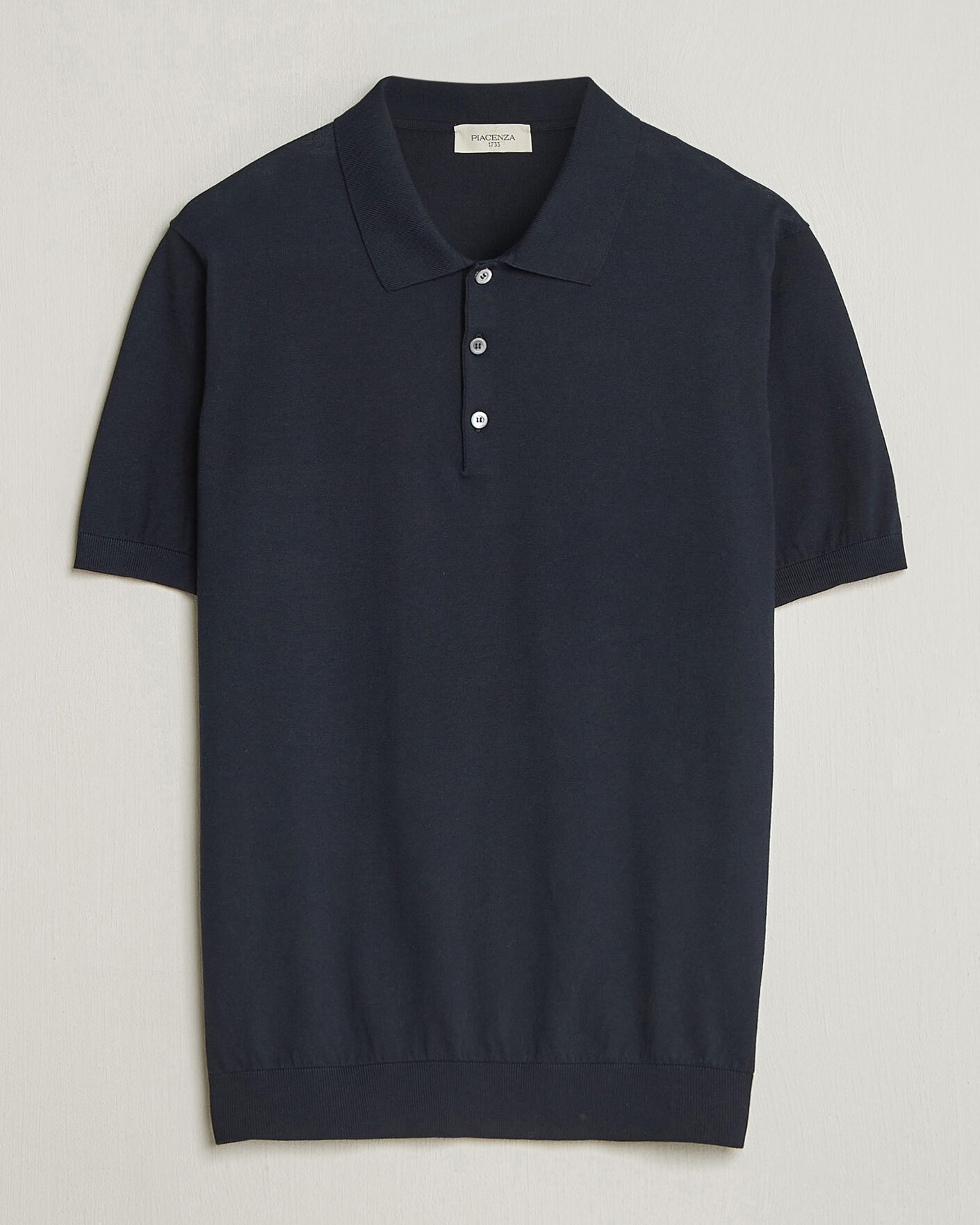 Mies | Pikeet | Piacenza Cashmere | Short Sleeve Knitted Polo Navy