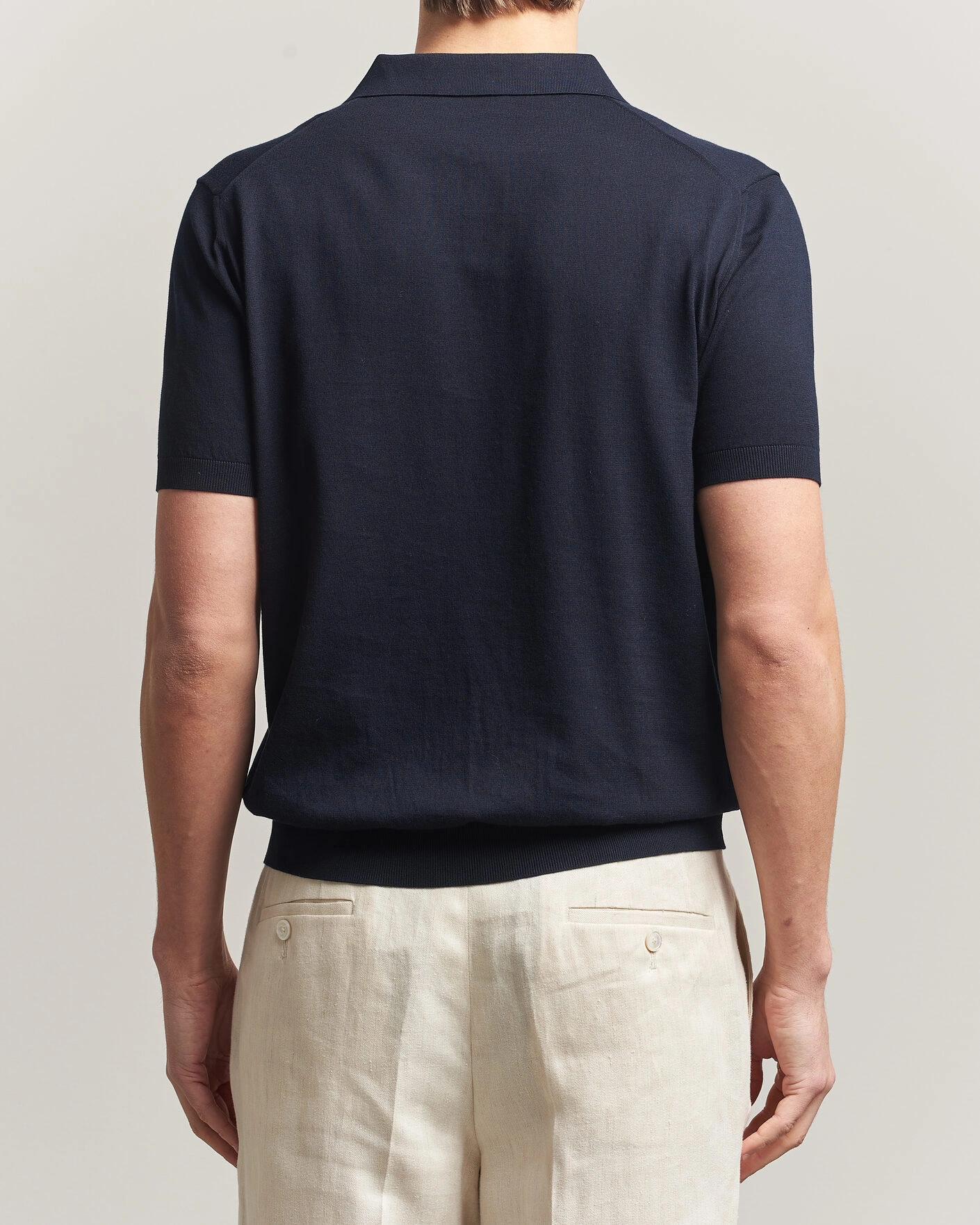 Mies | Pikeet | Piacenza Cashmere | Short Sleeve Knitted Polo Navy