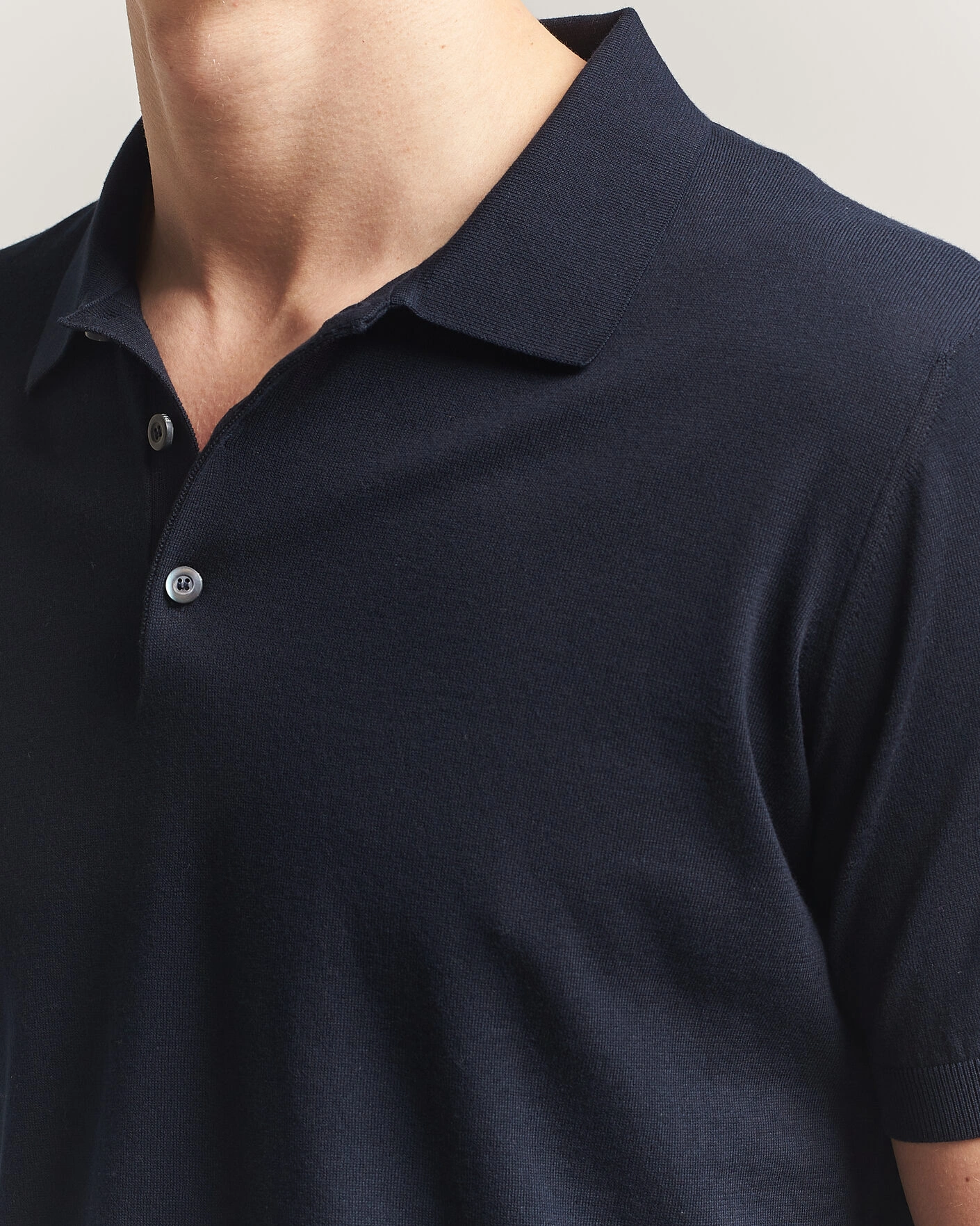 Mies | Pikeet | Piacenza Cashmere | Short Sleeve Knitted Polo Navy