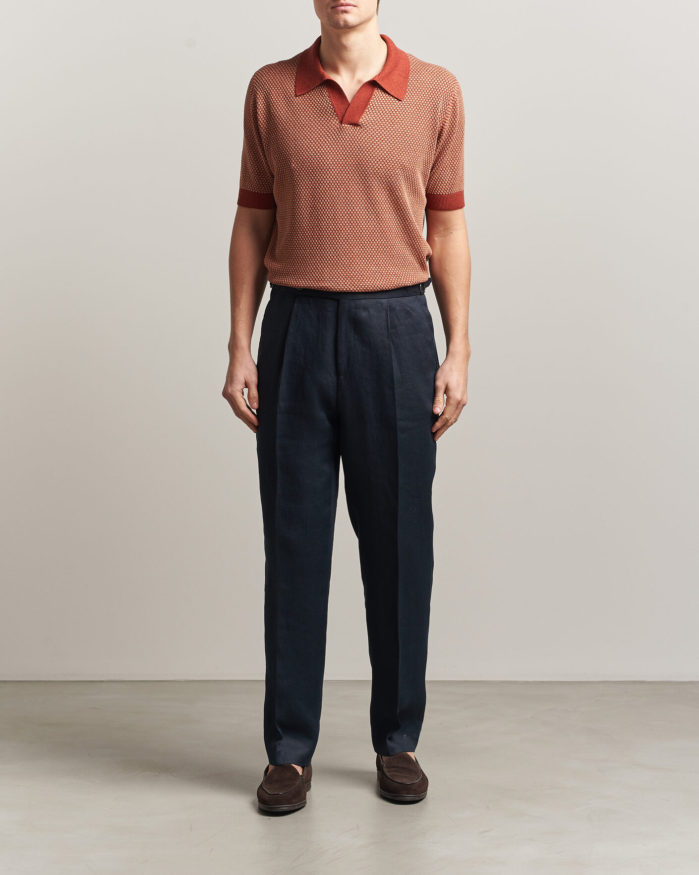 Mies | Pikeet | Piacenza Cashmere | Silk/Linen Honeycomb Knitted Polo Red