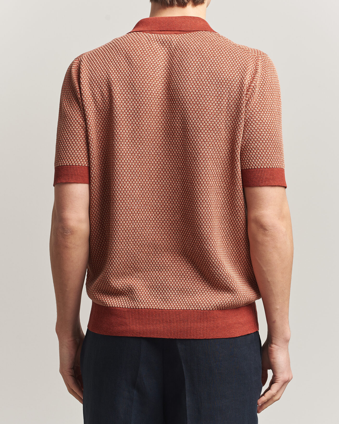 Mies | Pikeet | Piacenza Cashmere | Silk/Linen Honeycomb Knitted Polo Red