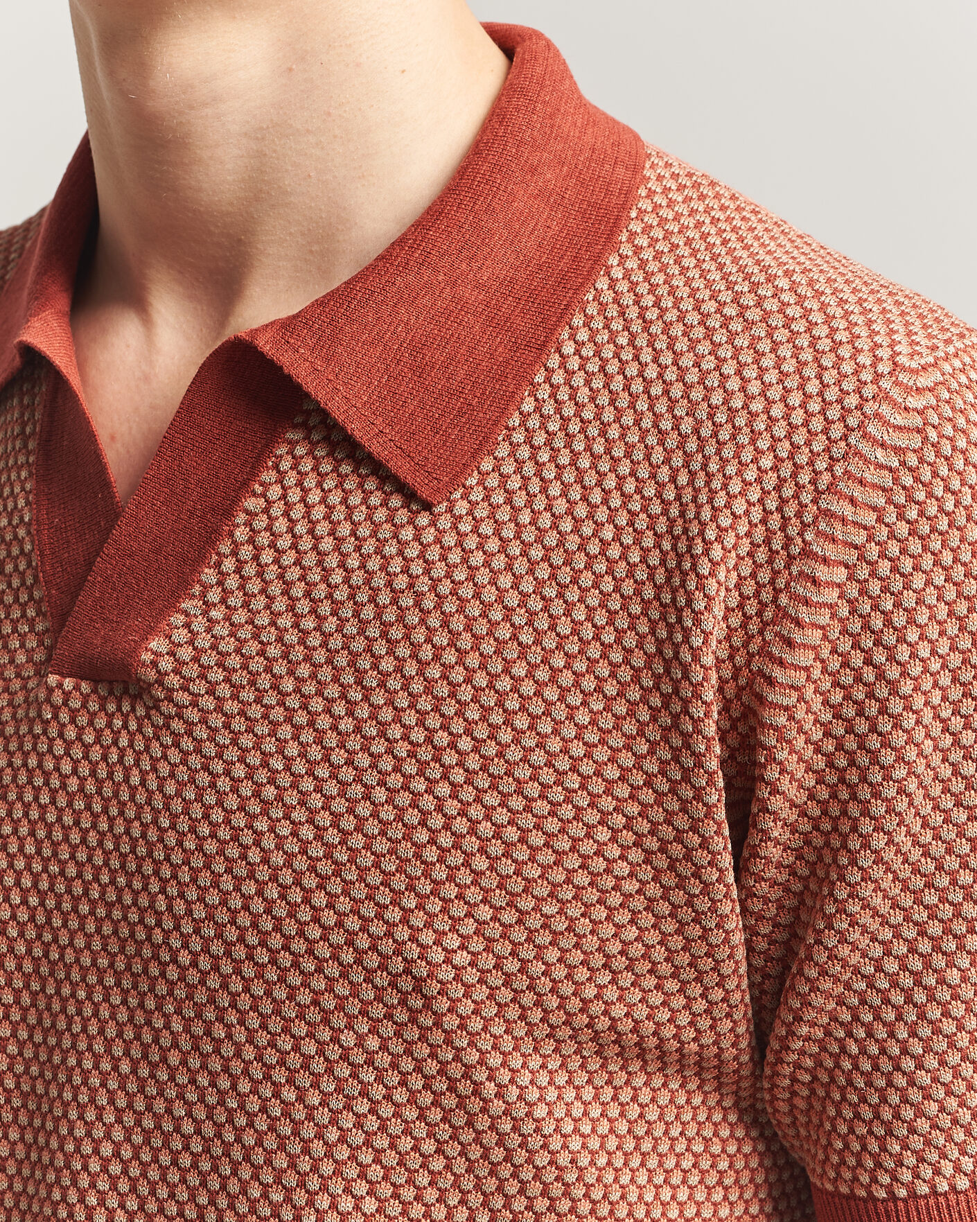 Mies | Pikeet | Piacenza Cashmere | Silk/Linen Honeycomb Knitted Polo Red
